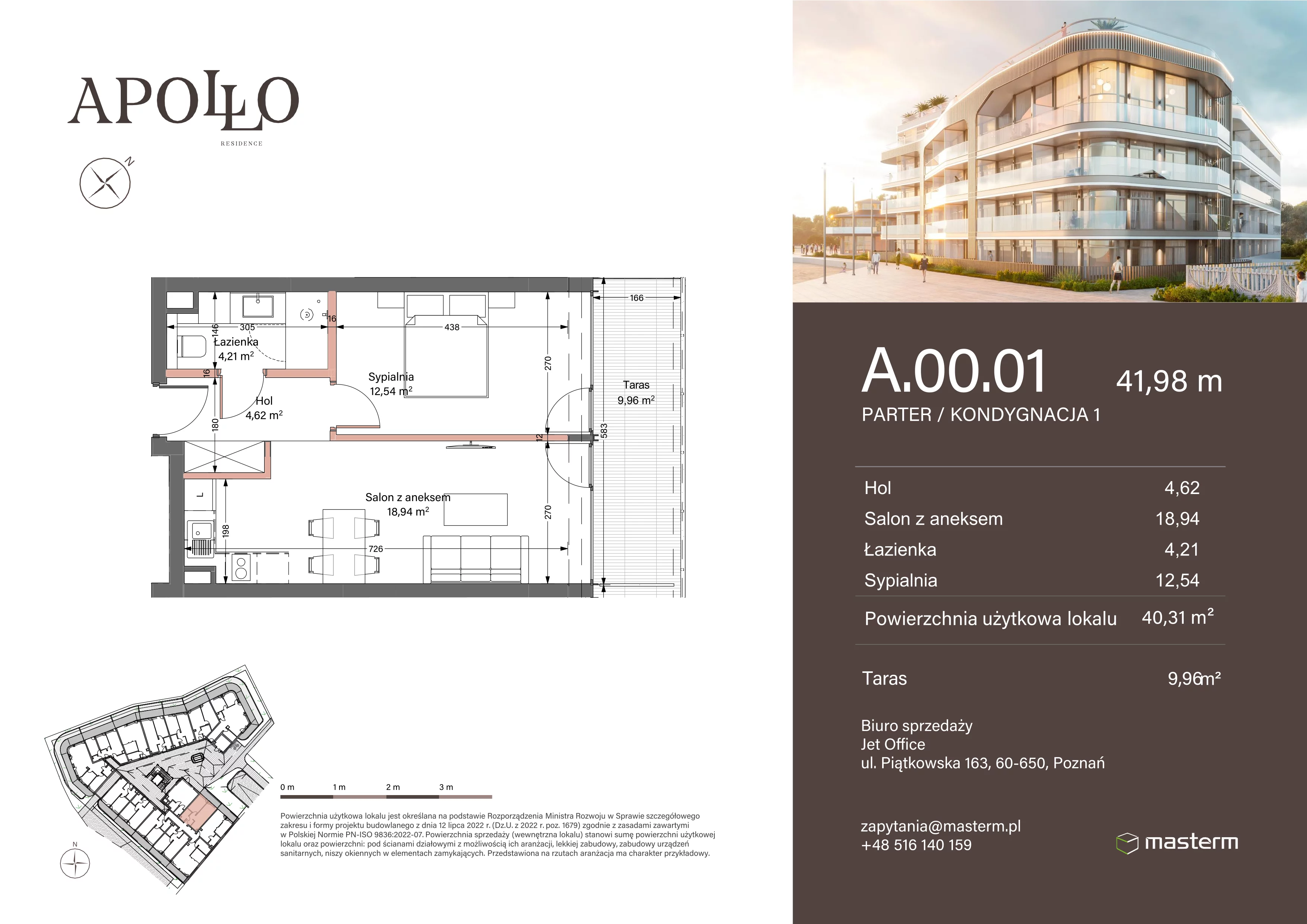 2 pokoje, mieszkanie 40,31 m², parter, oferta nr A.0.01, Apollo Residence, Darłowo, ul. Kąpielowa 11