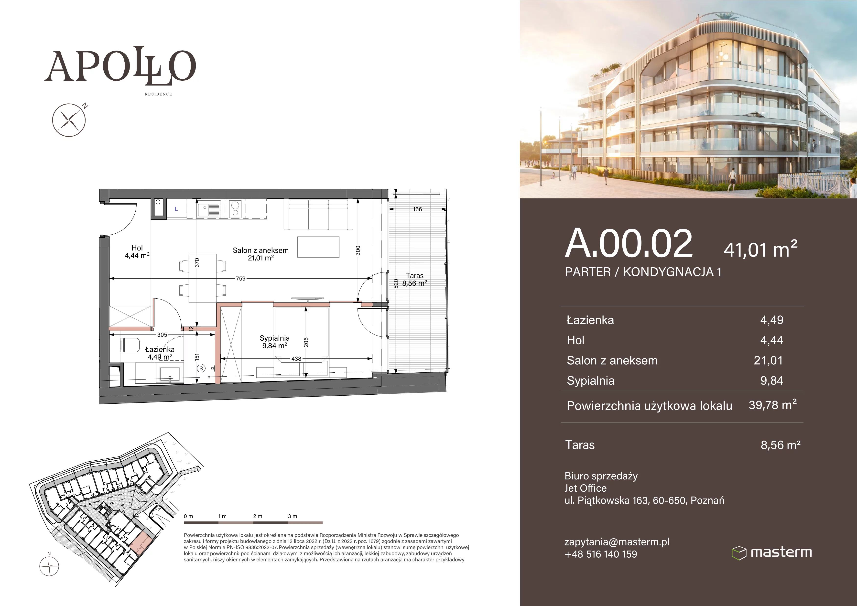 2 pokoje, mieszkanie 39,78 m², parter, oferta nr A.0.02, Apollo Residence, Darłowo, ul. Kąpielowa 11