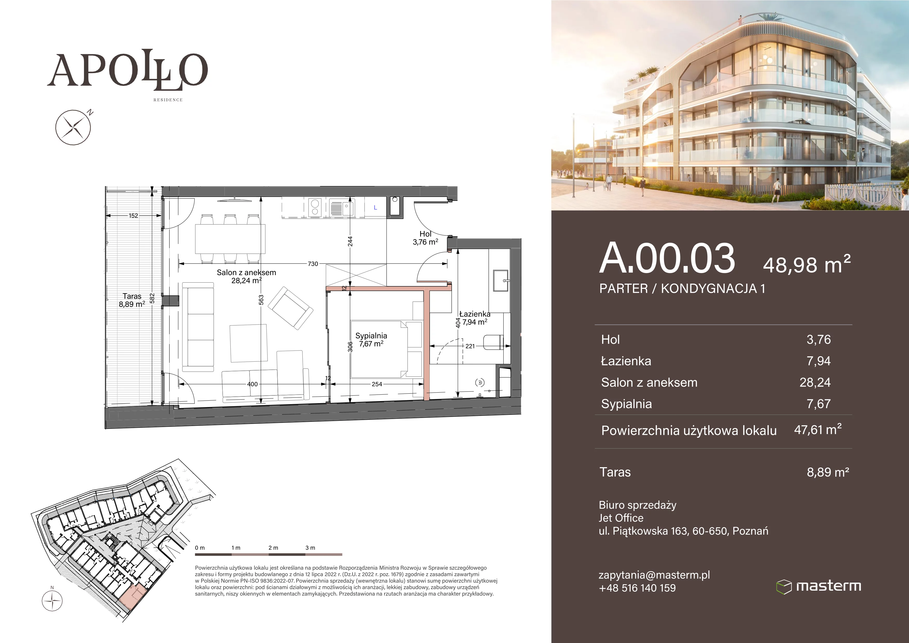 2 pokoje, mieszkanie 47,61 m², parter, oferta nr A.0.03, Apollo Residence, Darłowo, ul. Kąpielowa 11