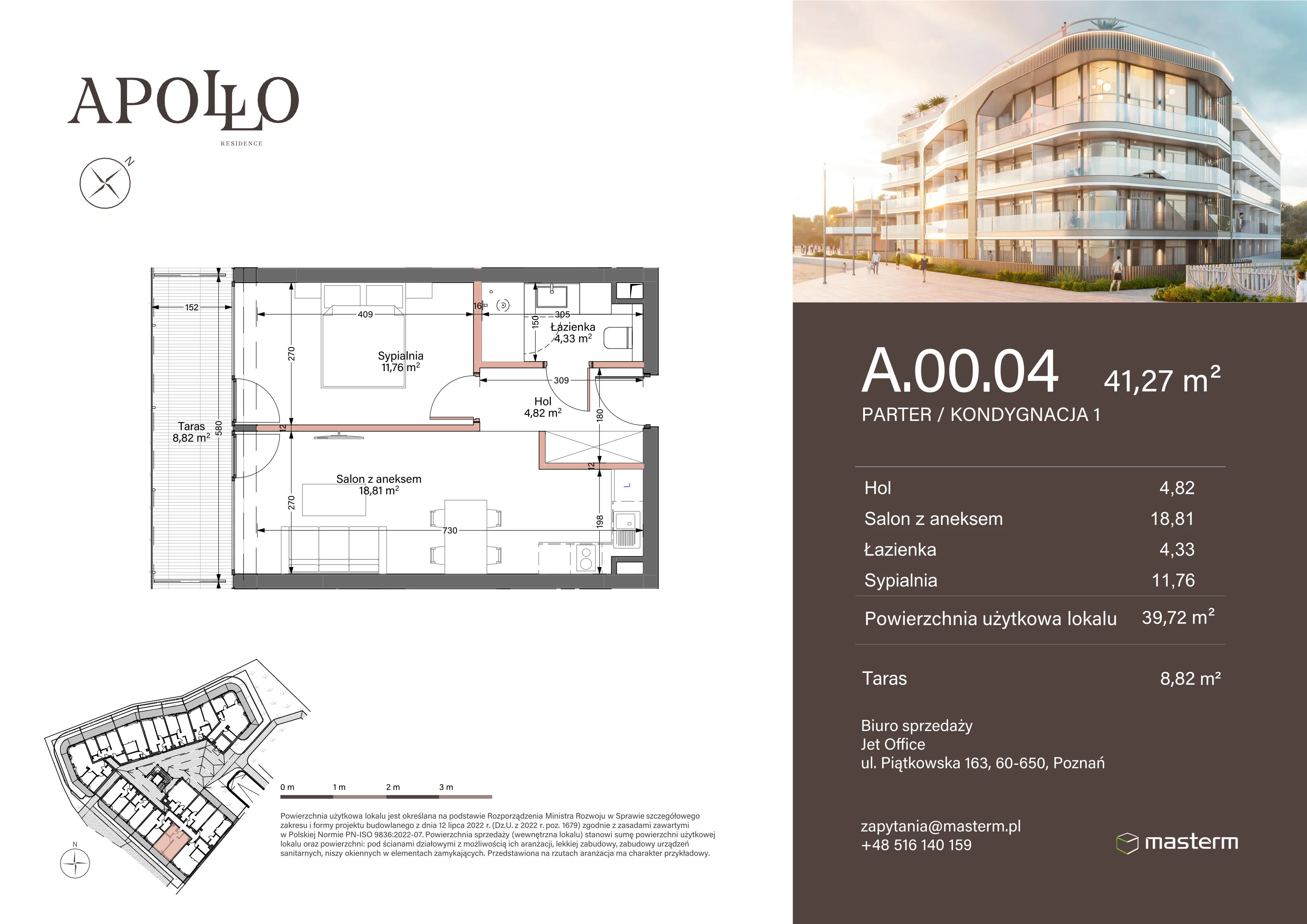 2 pokoje, mieszkanie 39,72 m², parter, oferta nr A.0.04, Apollo Residence, Darłowo, ul. Kąpielowa 11
