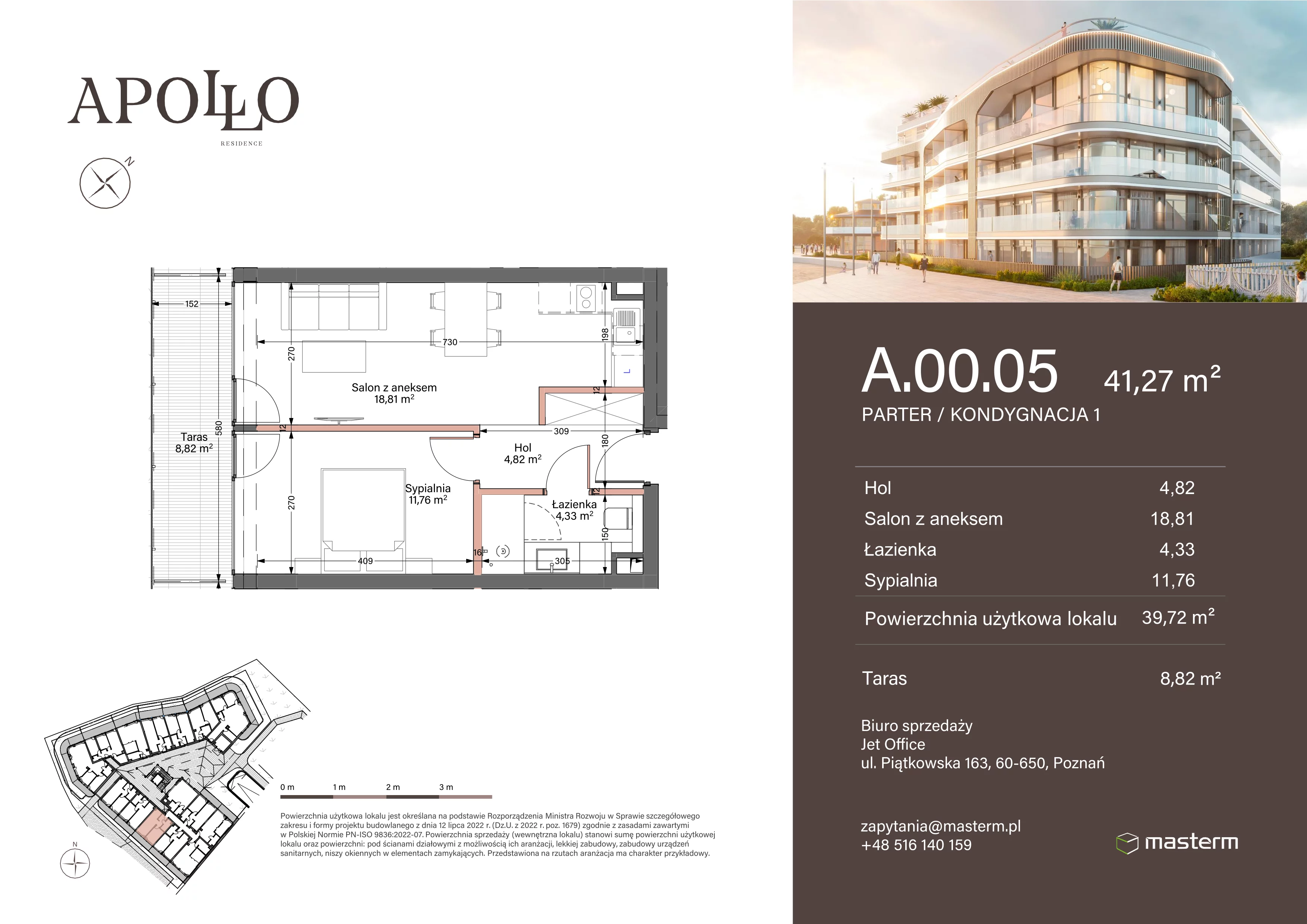 2 pokoje, mieszkanie 39,72 m², parter, oferta nr A.0.05, Apollo Residence, Darłowo, ul. Kąpielowa 11