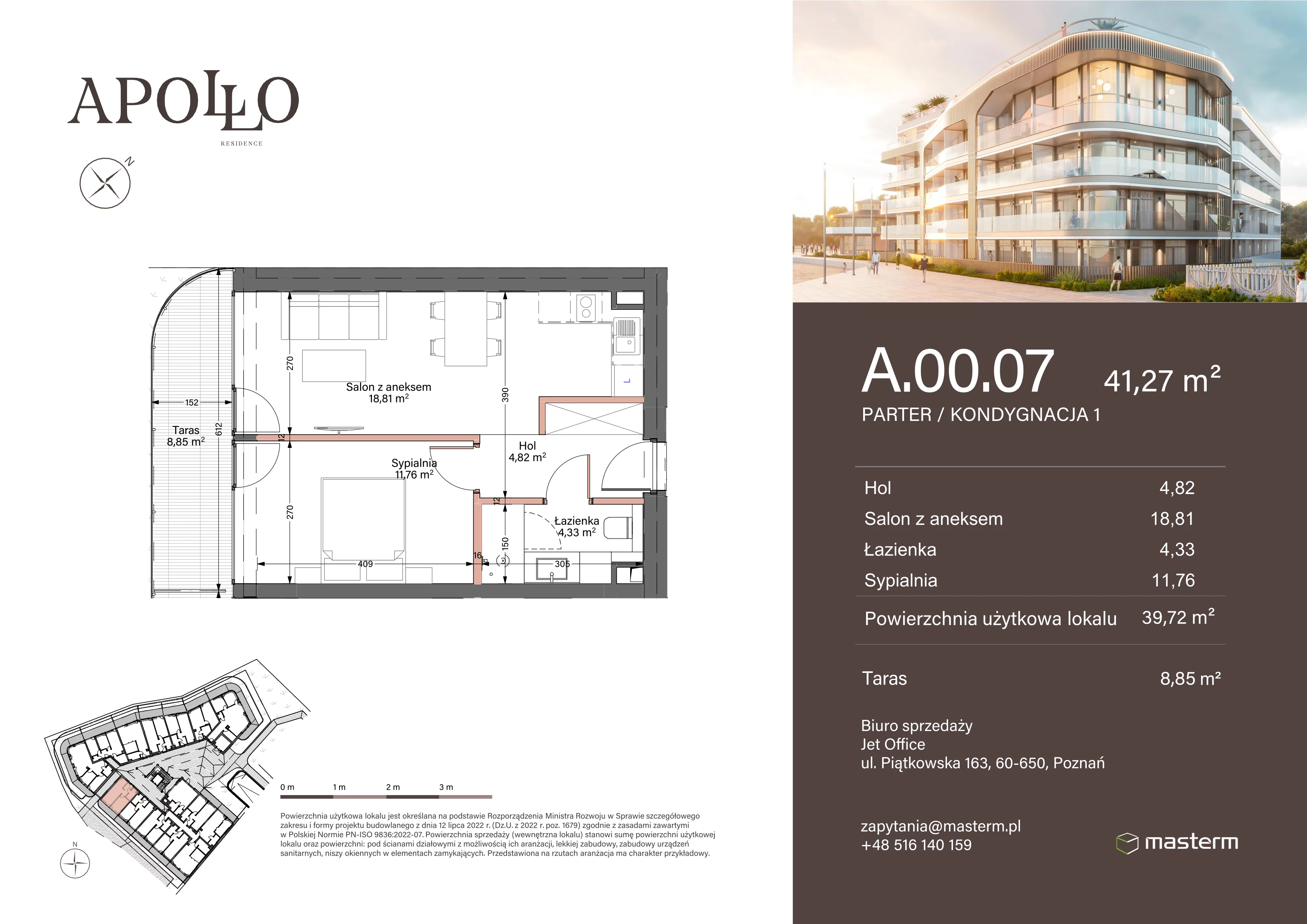 2 pokoje, mieszkanie 39,72 m², parter, oferta nr A.0.07, Apollo Residence, Darłowo, ul. Kąpielowa 11