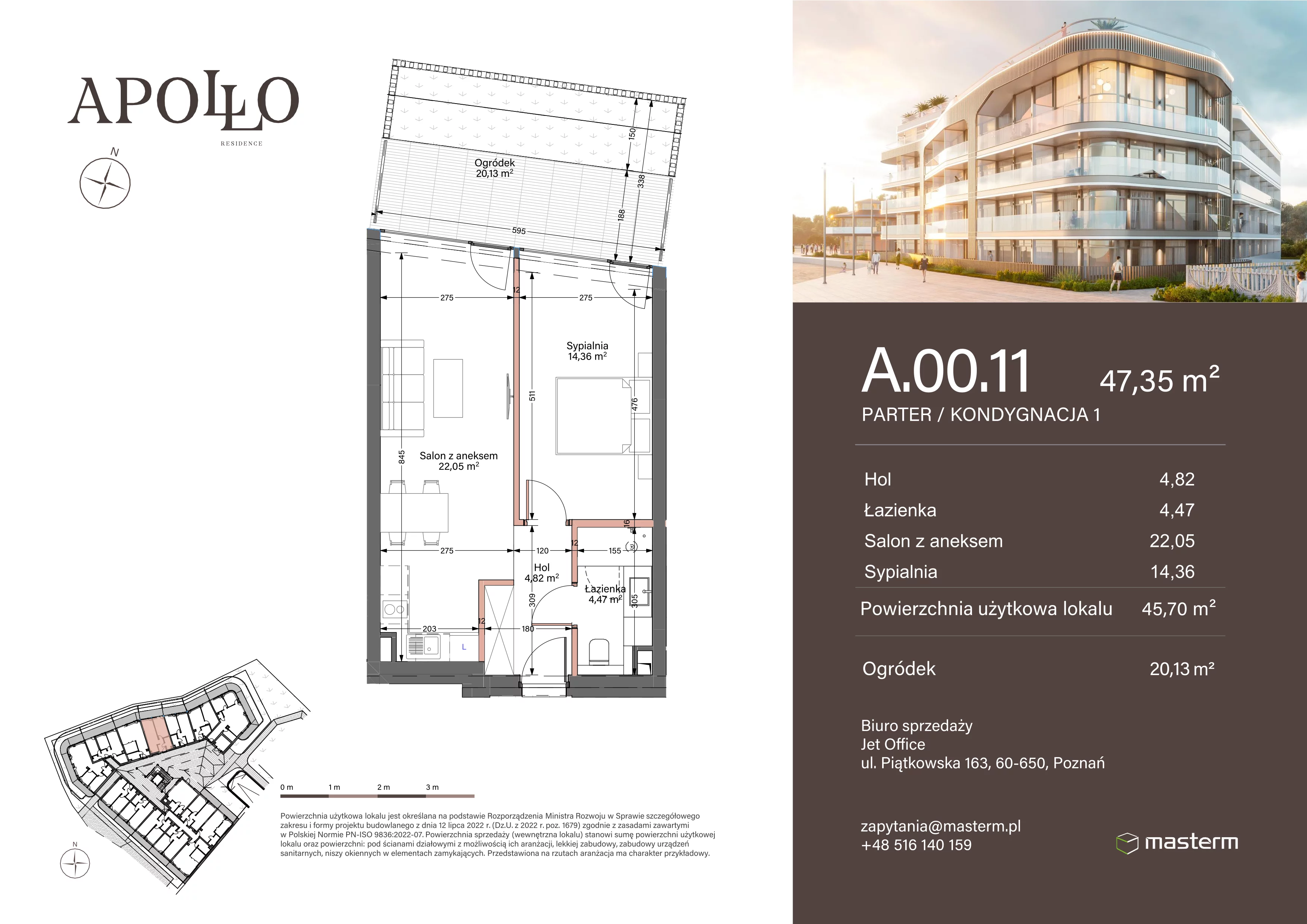 2 pokoje, mieszkanie 45,70 m², parter, oferta nr A.0.11, Apollo Residence, Darłowo, ul. Kąpielowa 11