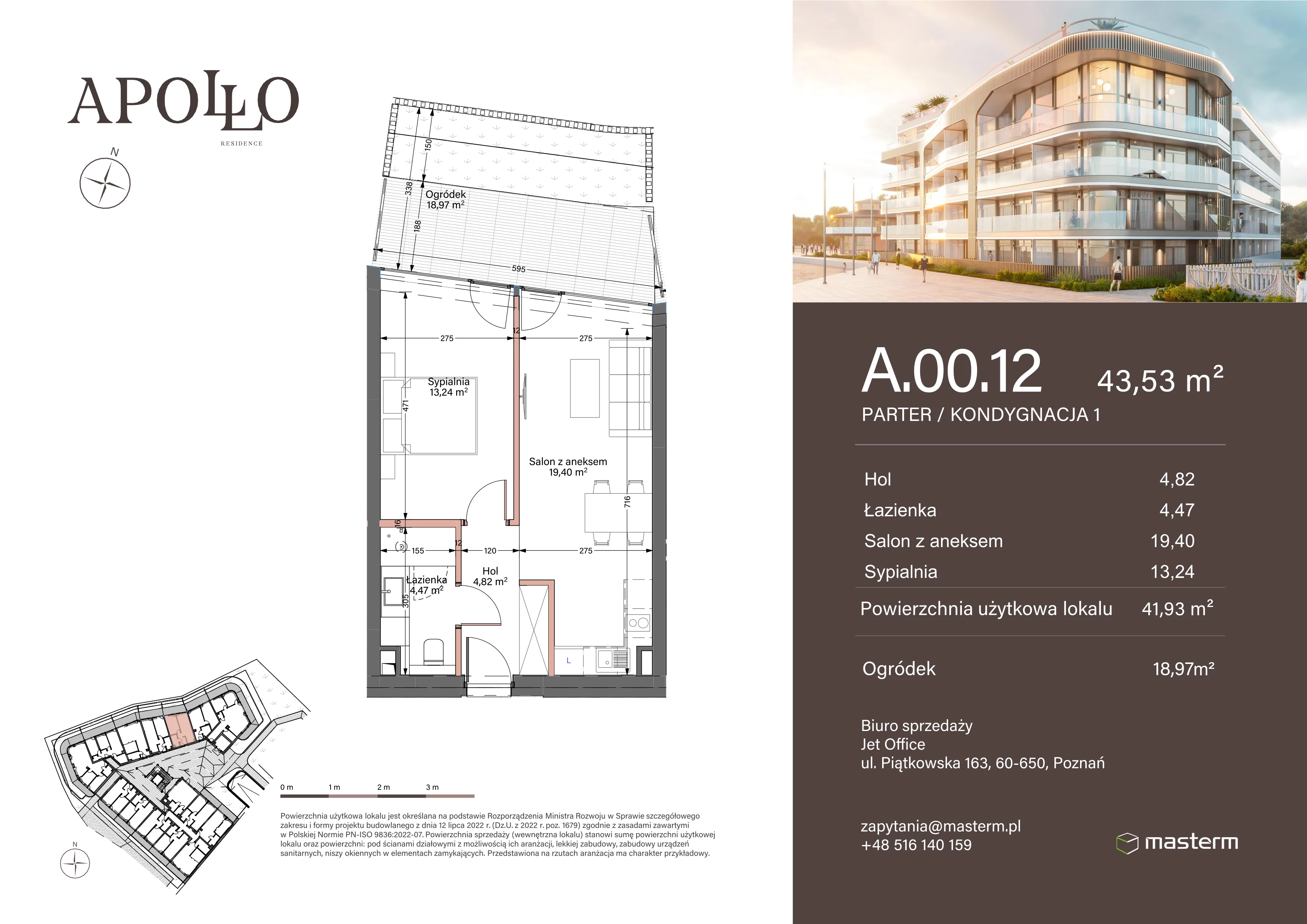 2 pokoje, mieszkanie 41,93 m², parter, oferta nr A.0.12, Apollo Residence, Darłowo, ul. Kąpielowa 11