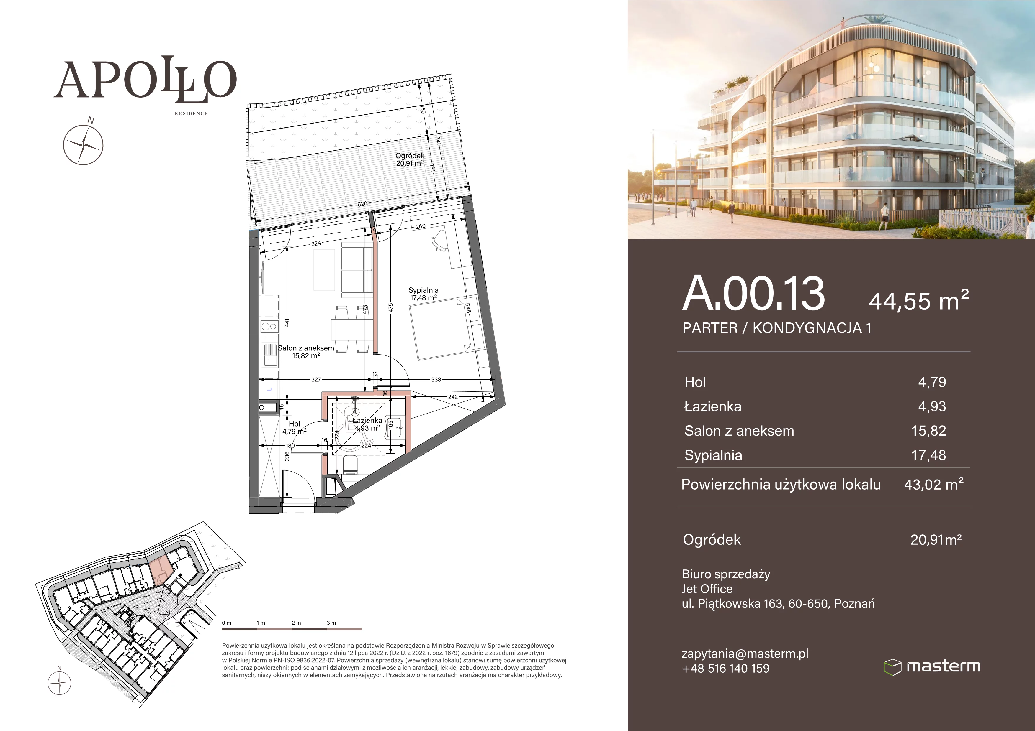 2 pokoje, mieszkanie 43,02 m², parter, oferta nr A.0.13, Apollo Residence, Darłowo, ul. Kąpielowa 11