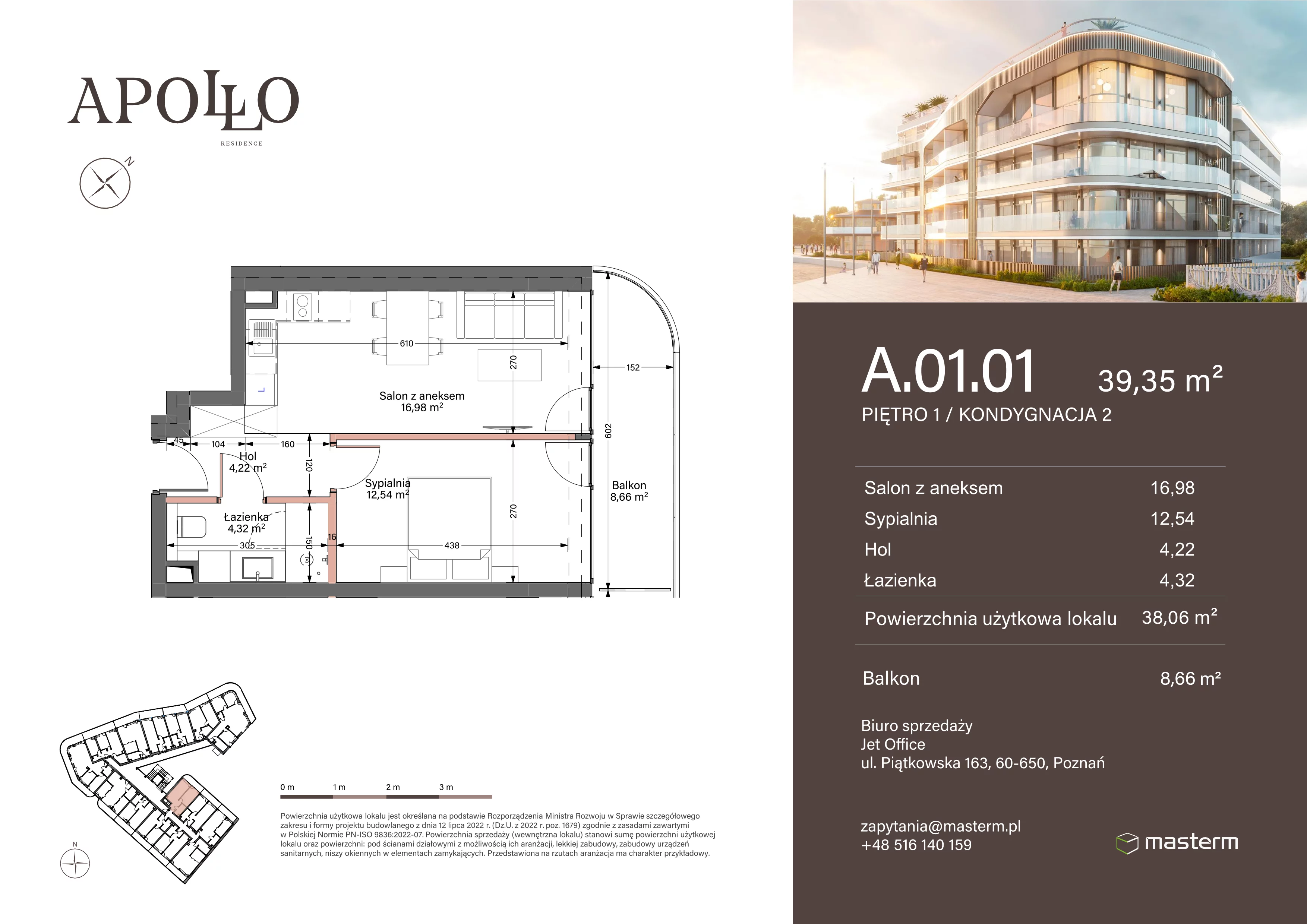2 pokoje, mieszkanie 38,06 m², piętro 1, oferta nr A.1.01, Apollo Residence, Darłowo, ul. Kąpielowa 11
