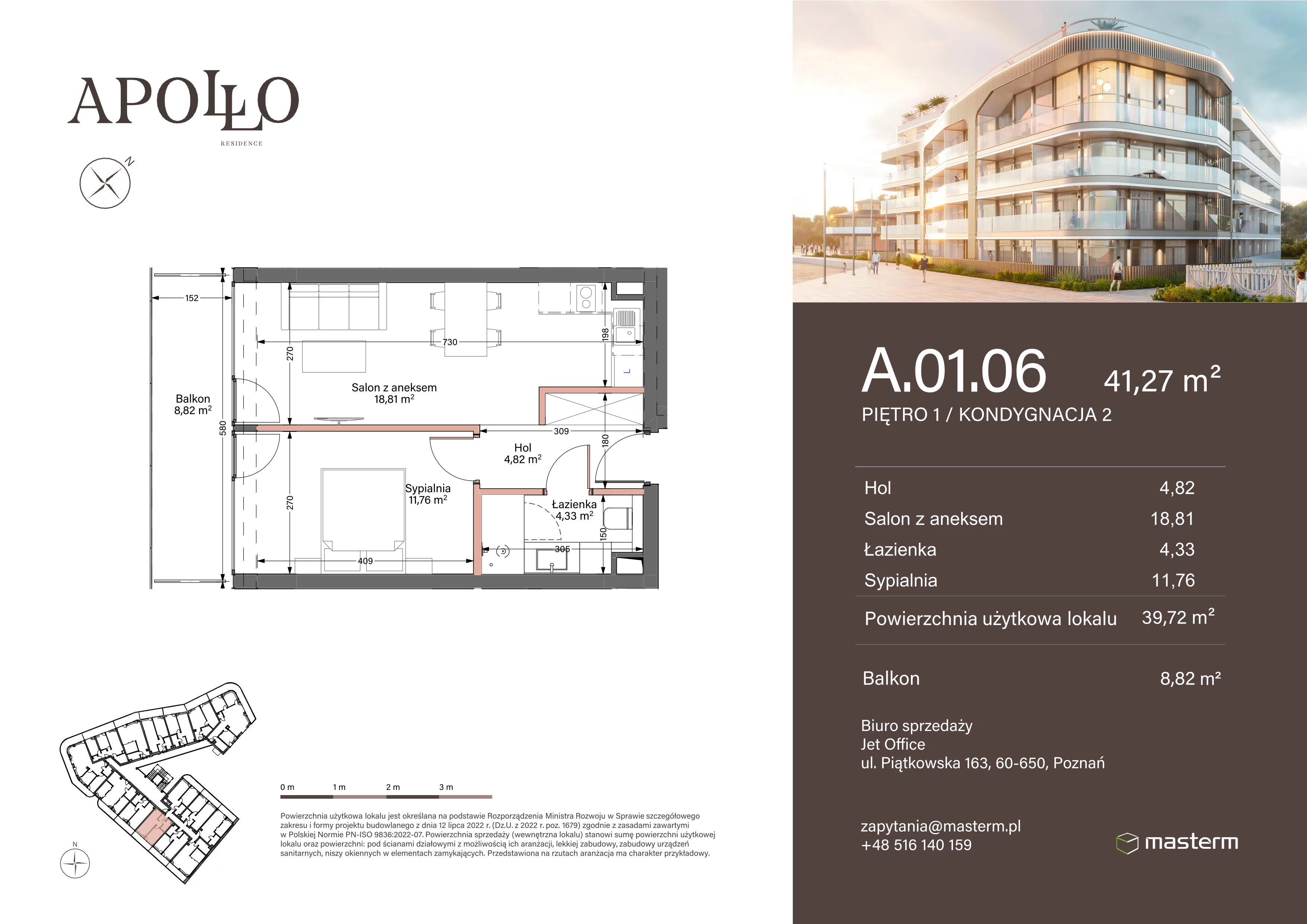 2 pokoje, mieszkanie 39,72 m², piętro 1, oferta nr A.1.06, Apollo Residence, Darłowo, ul. Kąpielowa 11
