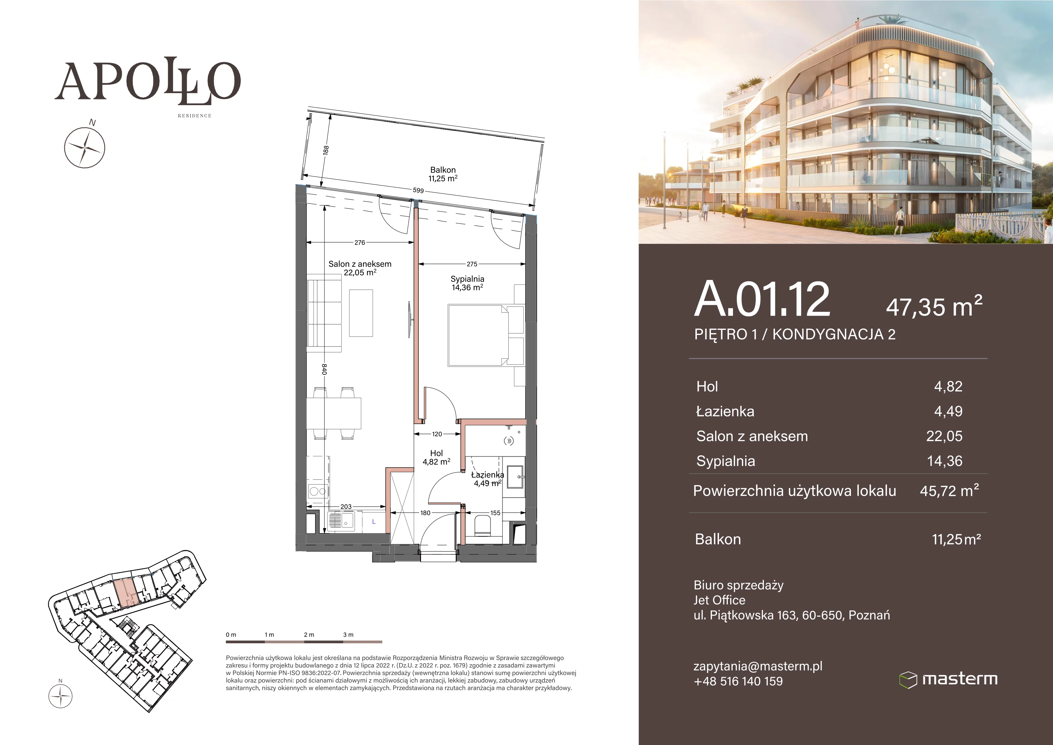 2 pokoje, mieszkanie 45,72 m², piętro 1, oferta nr A.1.12, Apollo Residence, Darłowo, ul. Kąpielowa 11