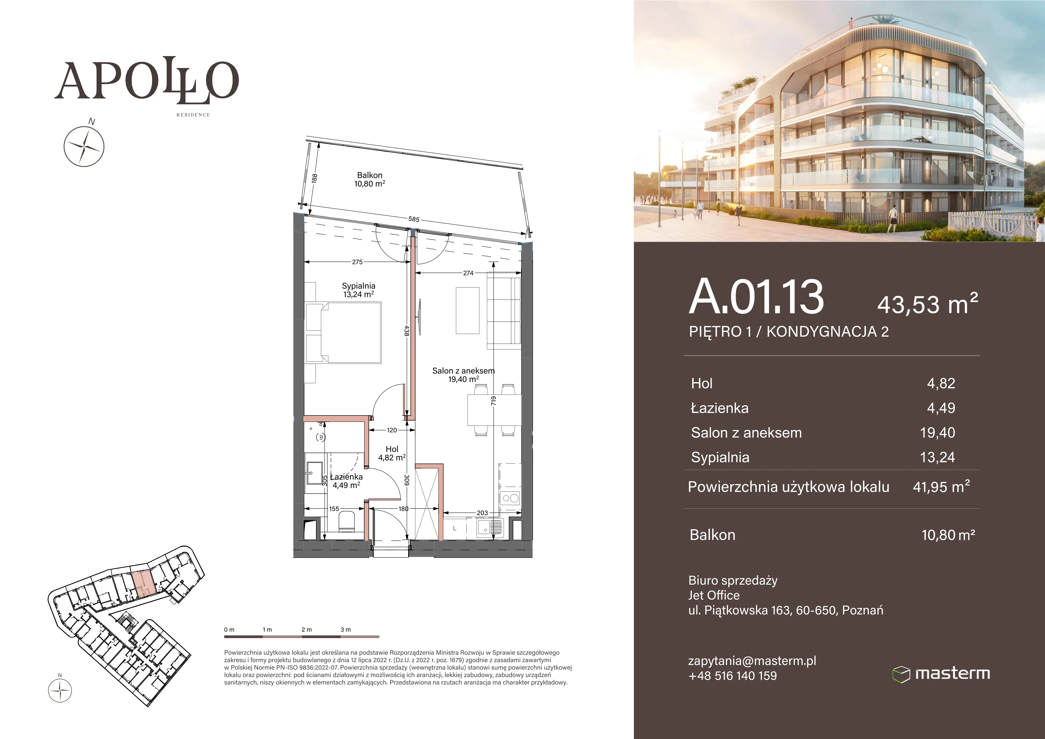 2 pokoje, mieszkanie 41,95 m², piętro 1, oferta nr A.1.13, Apollo Residence, Darłowo, ul. Kąpielowa 11
