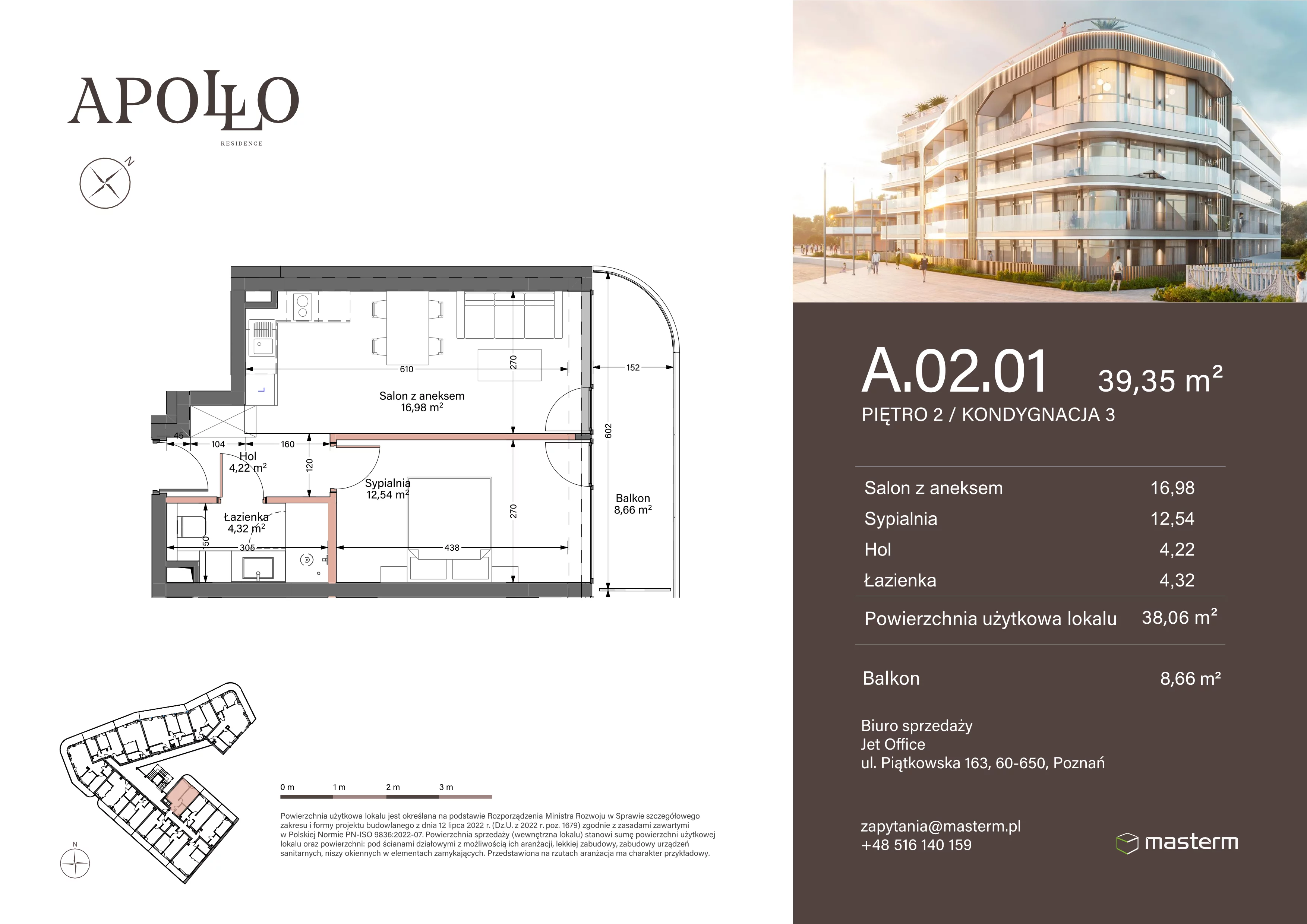 2 pokoje, mieszkanie 38,06 m², piętro 2, oferta nr A.2.01, Apollo Residence, Darłowo, ul. Kąpielowa 11