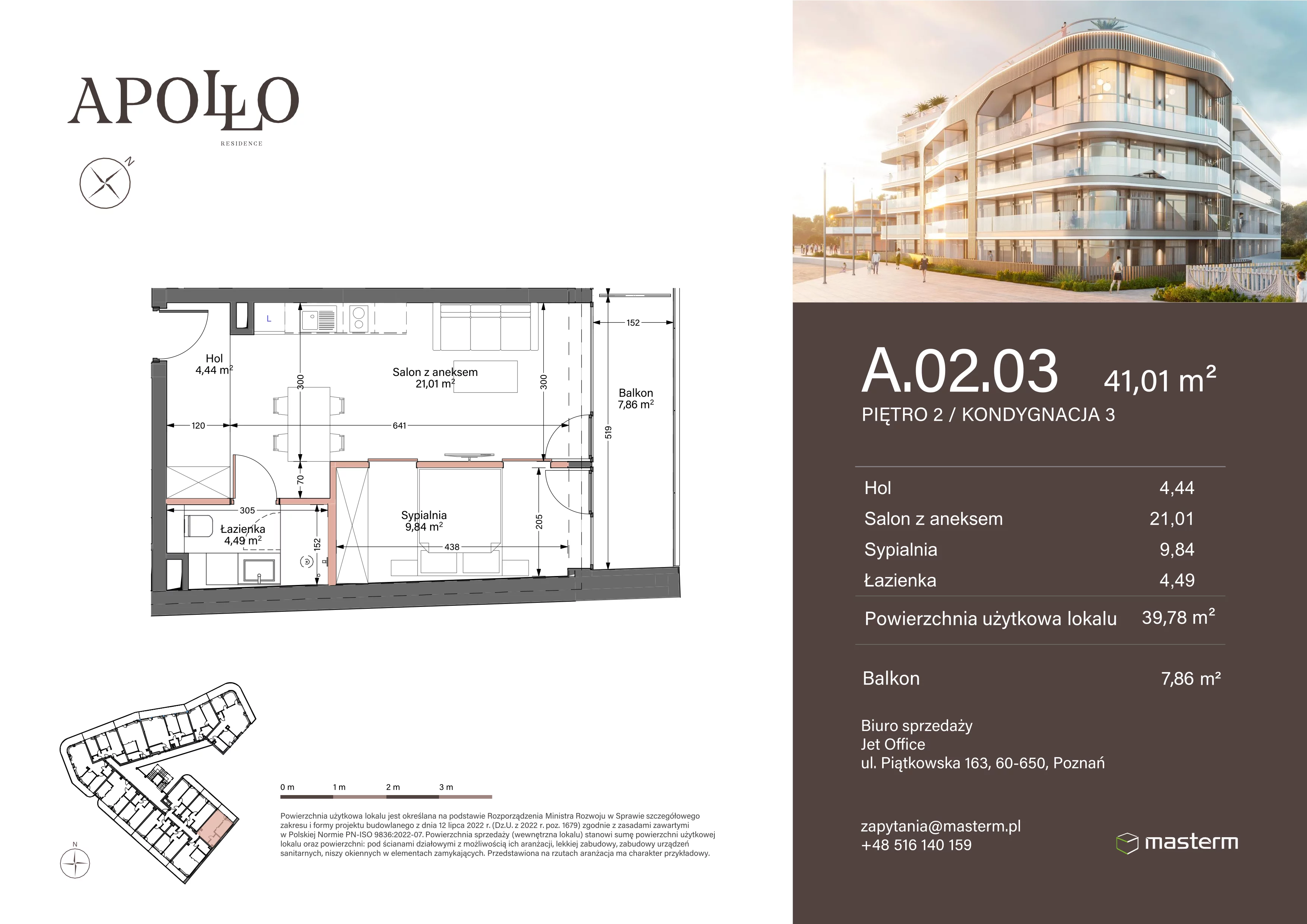 2 pokoje, mieszkanie 39,78 m², piętro 2, oferta nr A.2.03, Apollo Residence, Darłowo, ul. Kąpielowa 11