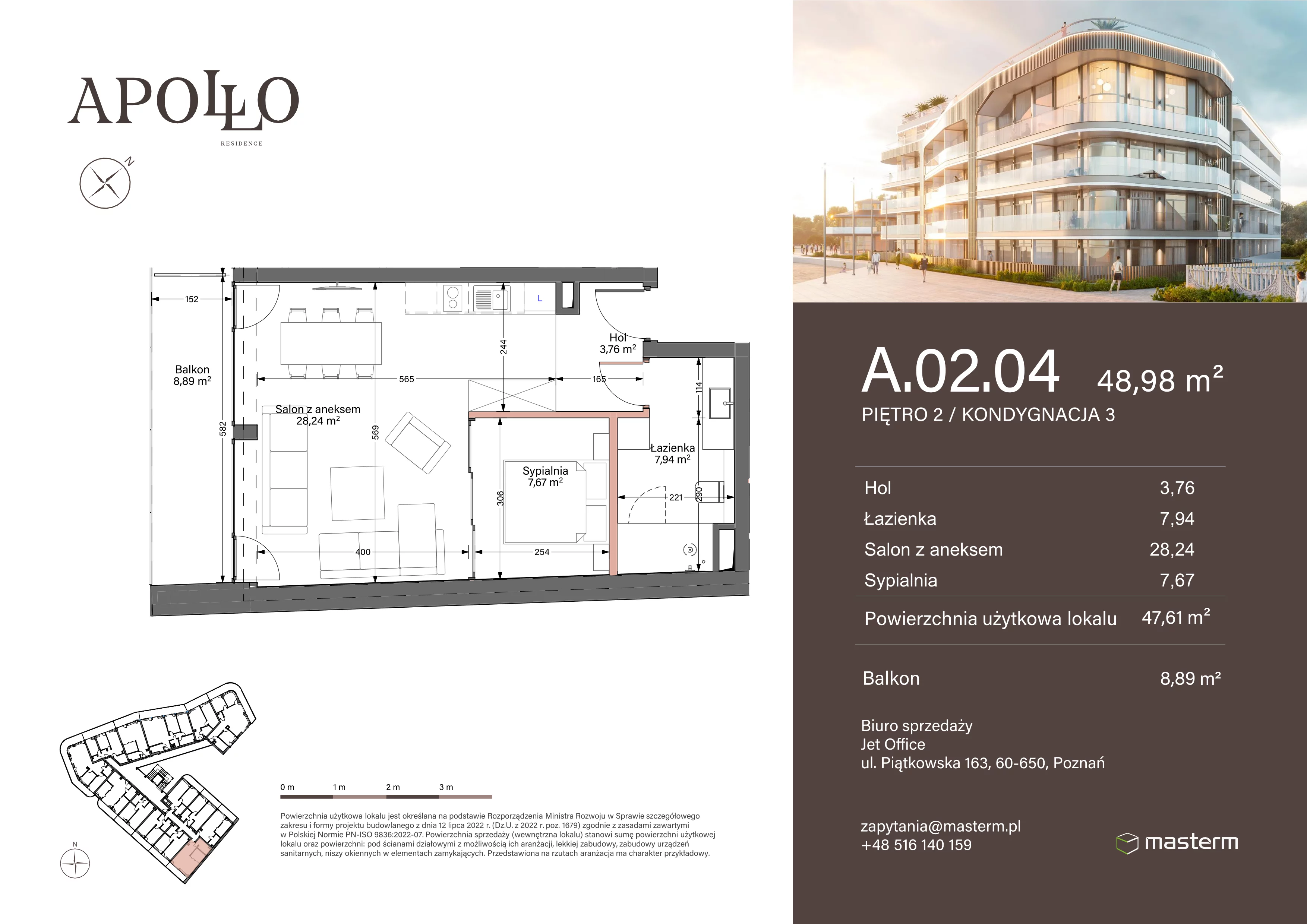 2 pokoje, mieszkanie 47,61 m², piętro 2, oferta nr A.2.04, Apollo Residence, Darłowo, ul. Kąpielowa 11