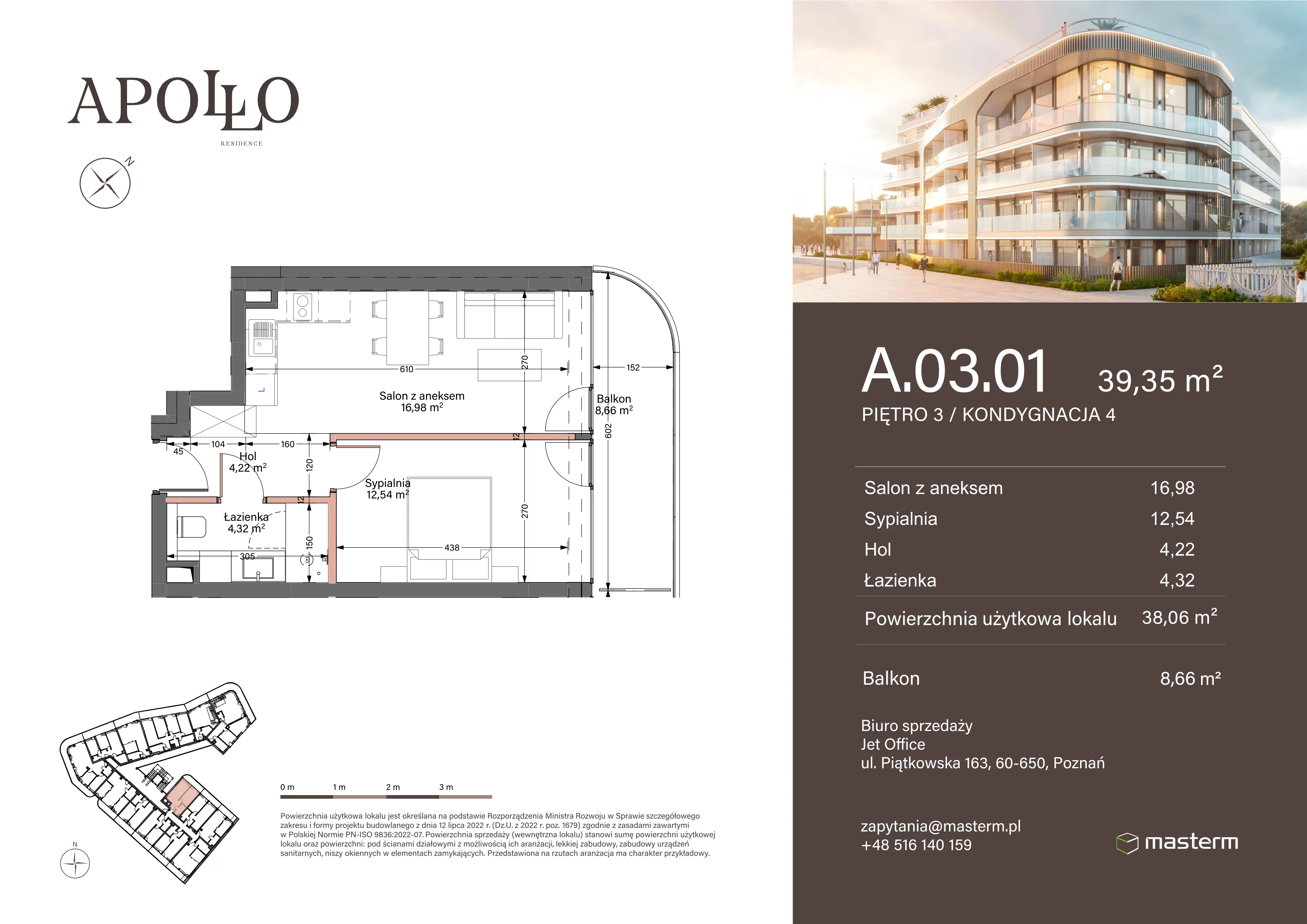 2 pokoje, mieszkanie 38,06 m², piętro 3, oferta nr A.3.01, Apollo Residence, Darłowo, ul. Kąpielowa 11