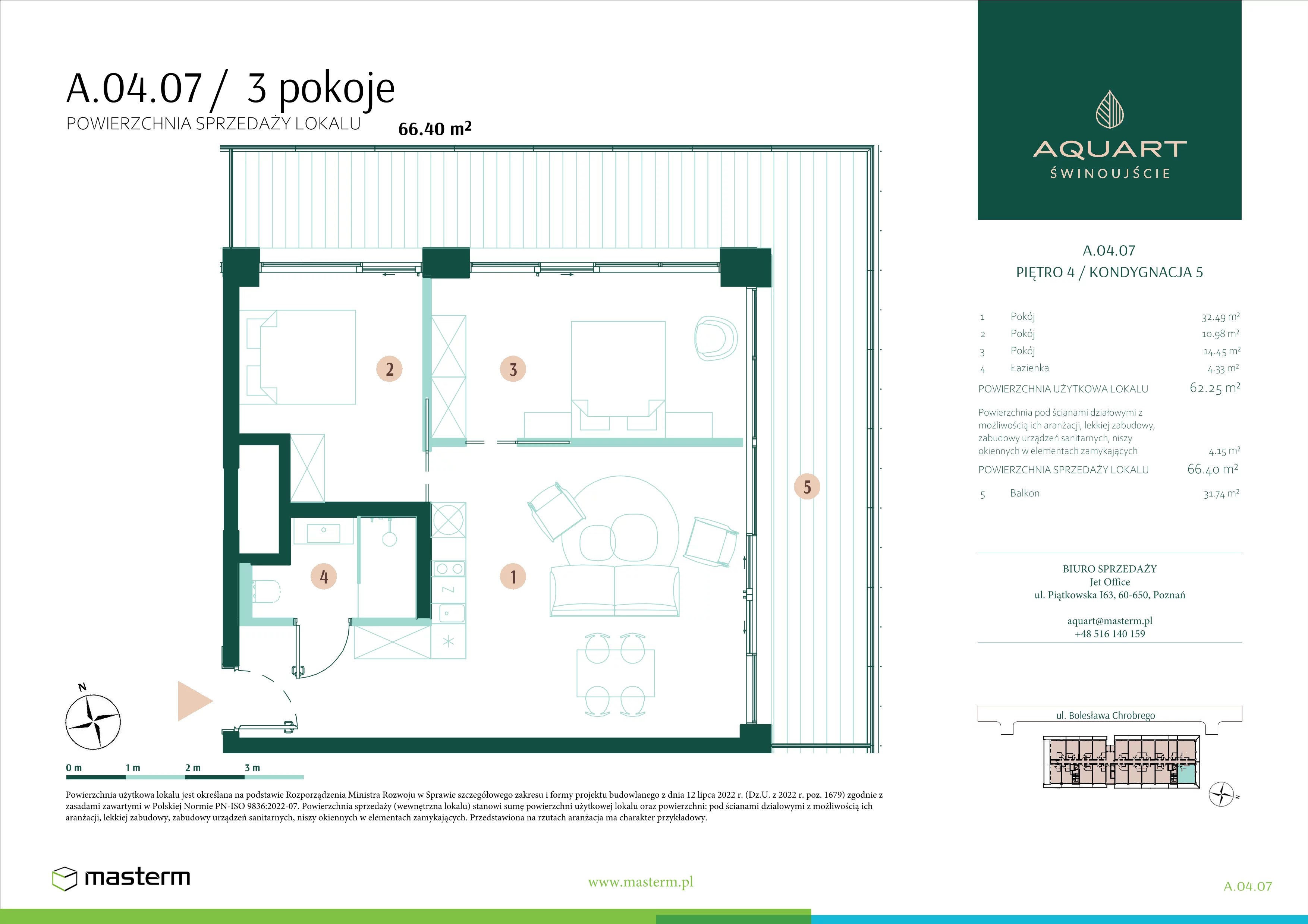3 pokoje, apartament 66,40 m², piętro 4, oferta nr A.04.07, Aquart, Świnoujście, ul. Bolesława Chrobrego 35
