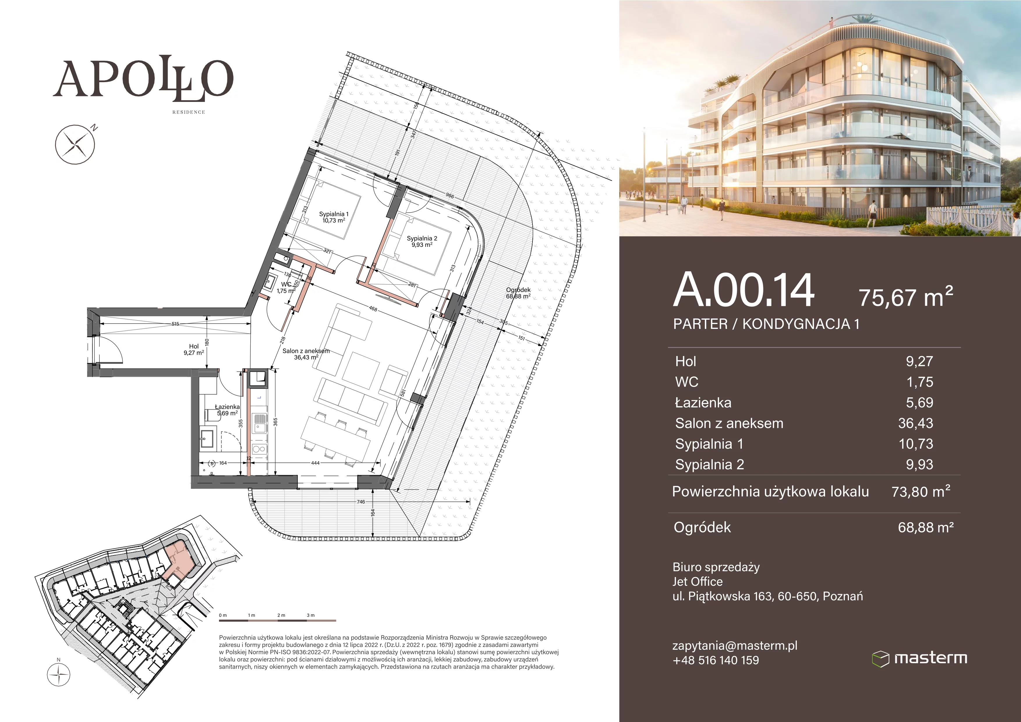 3 pokoje, mieszkanie 73,80 m², parter, oferta nr A.0.14, Apollo Residence, Darłowo, ul. Kąpielowa 11