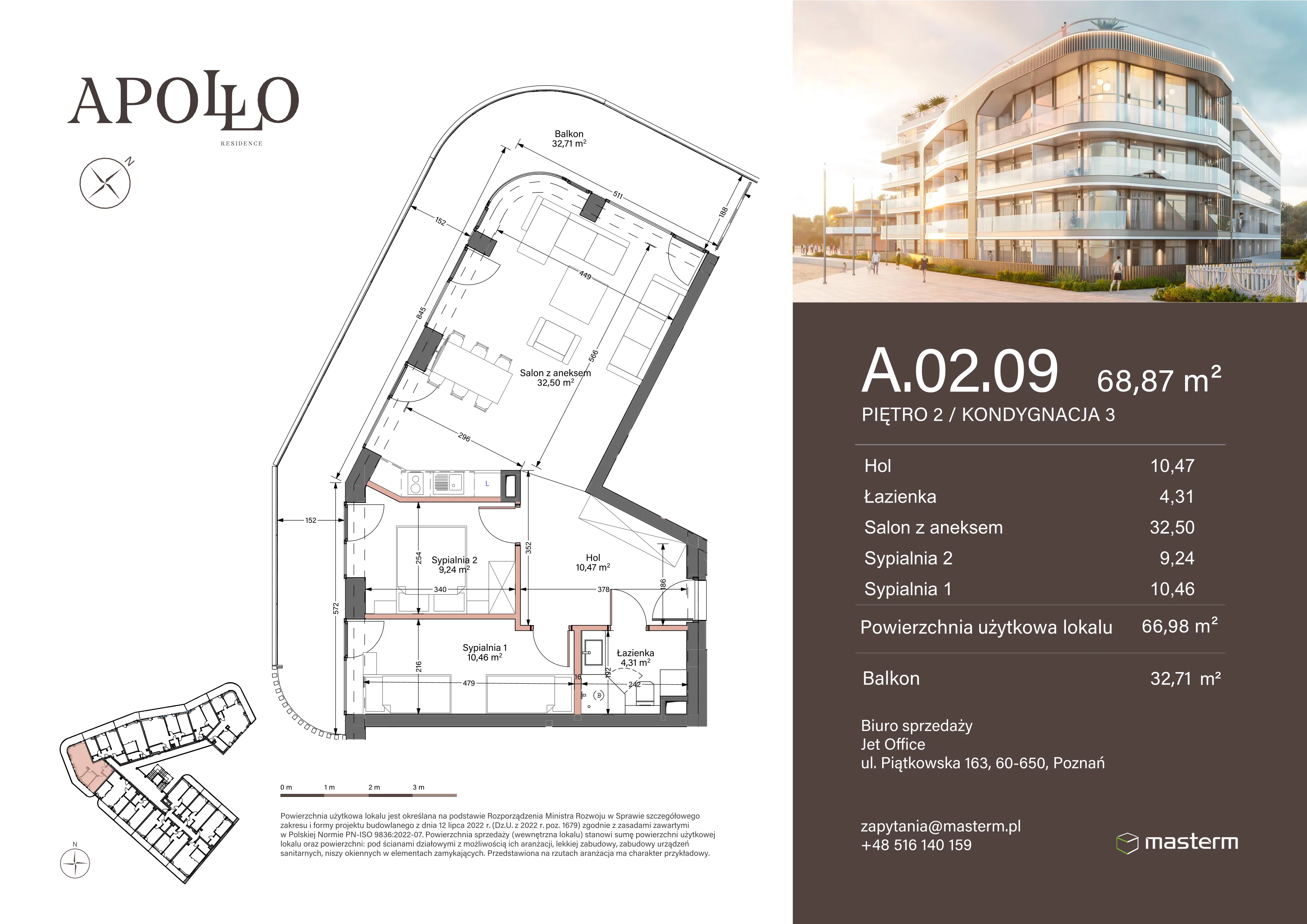 3 pokoje, mieszkanie 66,98 m², piętro 2, oferta nr A.2.09, Apollo Residence, Darłowo, ul. Kąpielowa 11