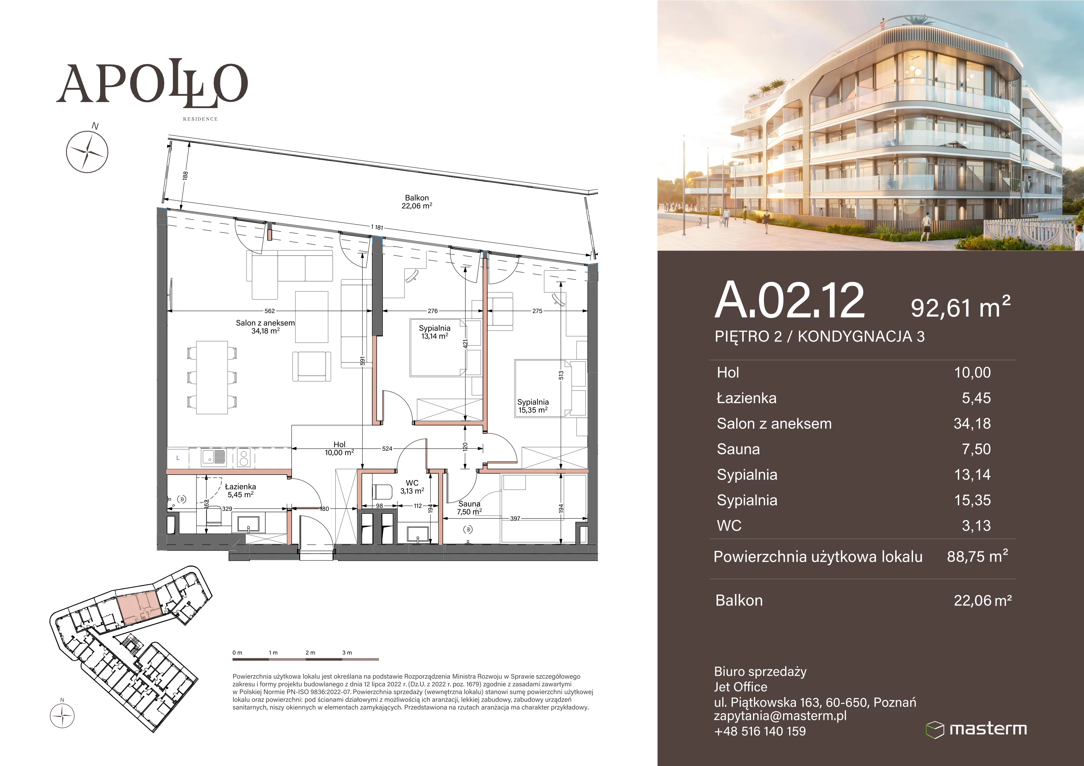 3 pokoje, mieszkanie 88,75 m², piętro 2, oferta nr A.2.12, Apollo Residence, Darłowo, ul. Kąpielowa 11