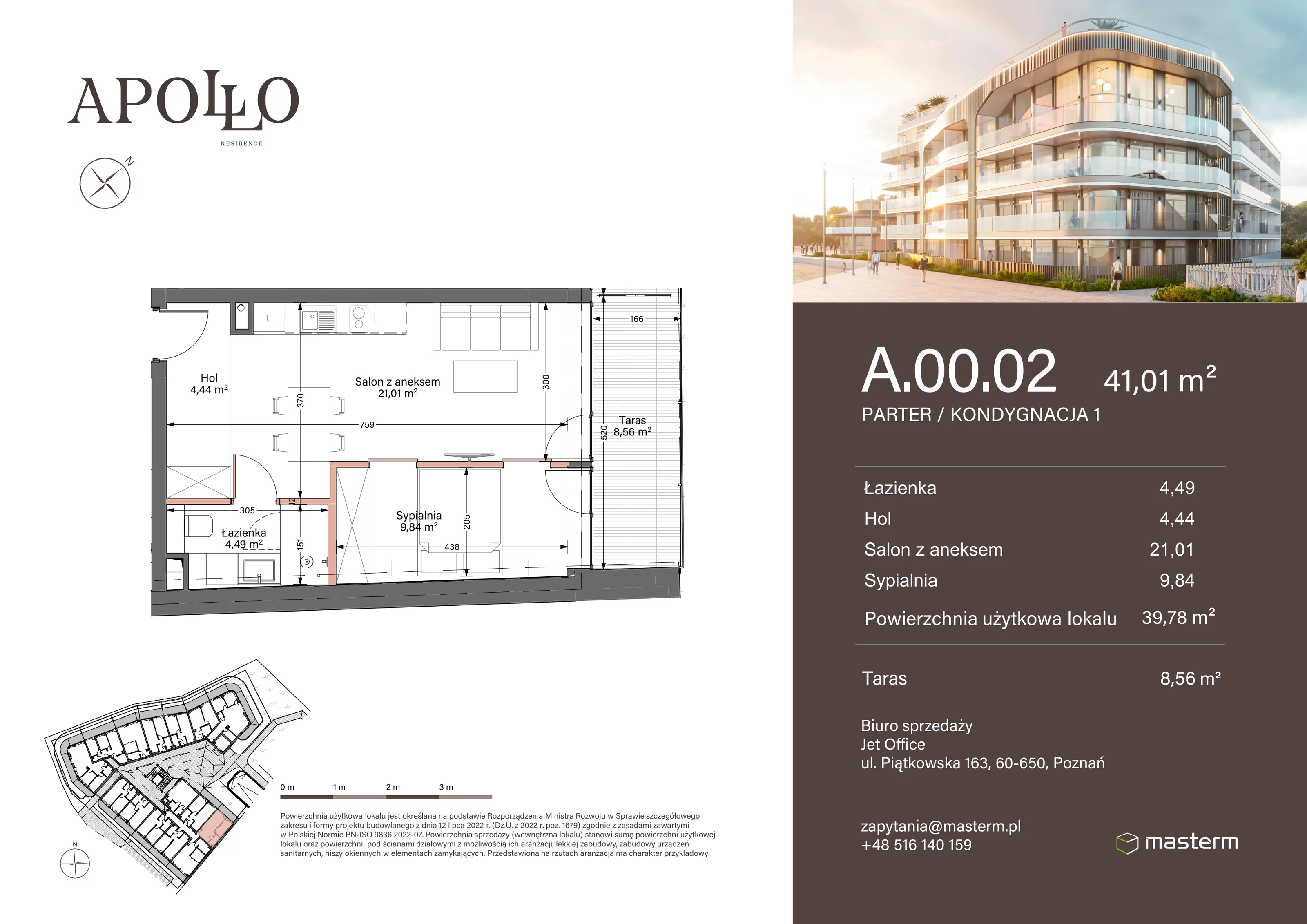 Apartament 41,01 m², parter, oferta nr A.0.02, Apollo Residence, Darłowo, ul. Kąpielowa 11