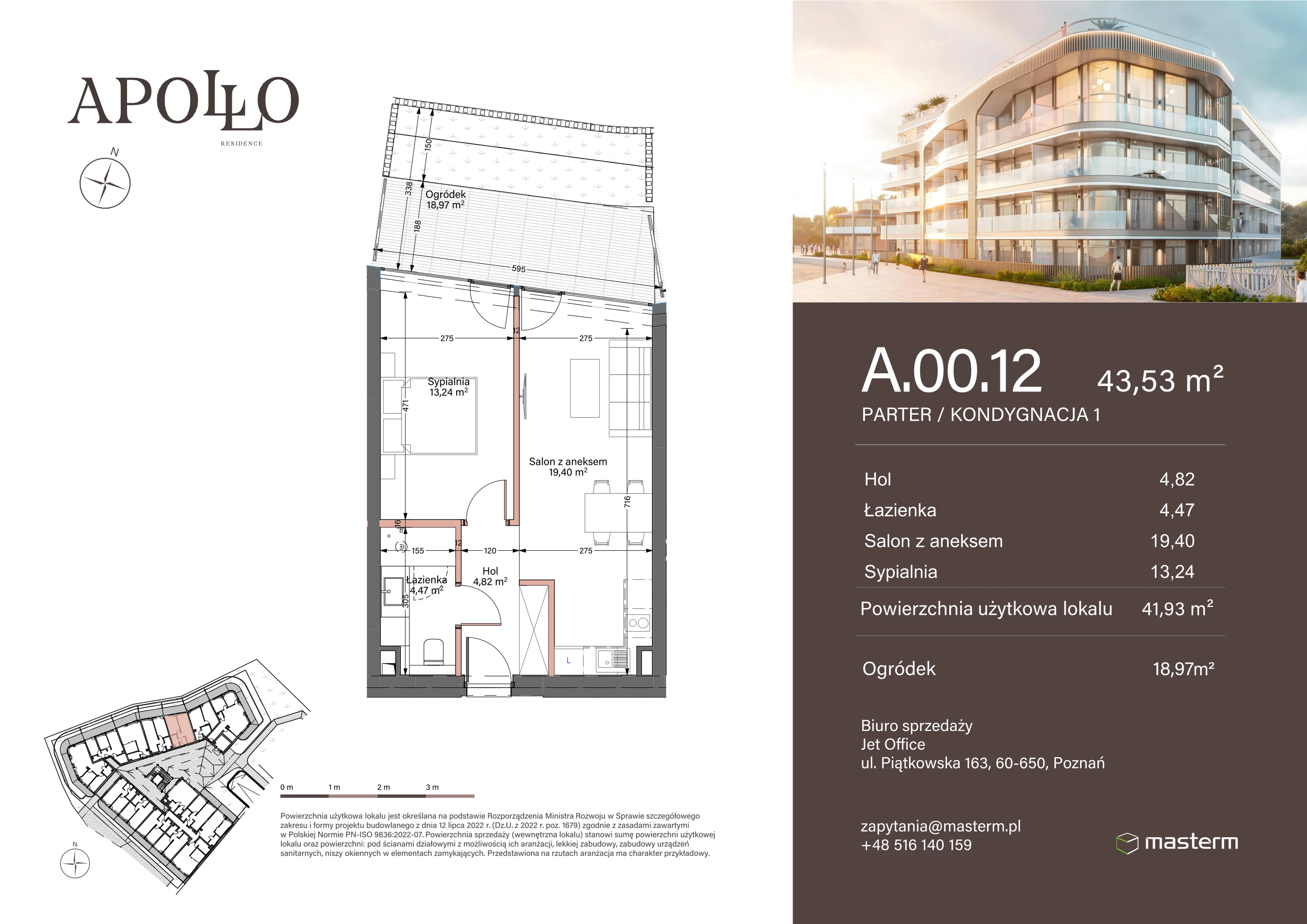 Apartament 43,53 m², parter, oferta nr A.0.12, Apollo Residence, Darłowo, ul. Kąpielowa 11