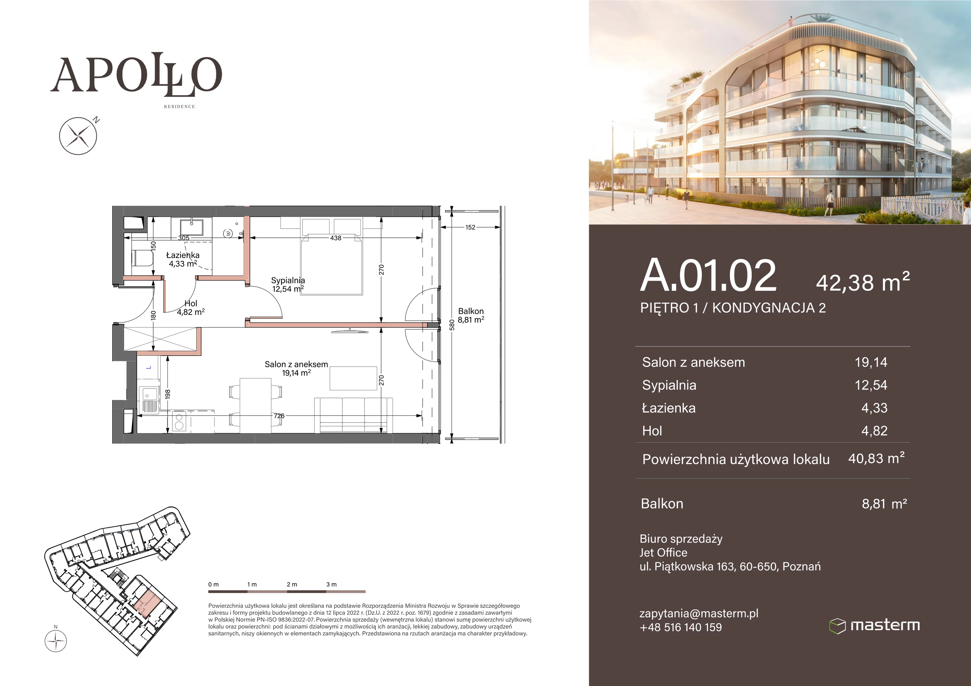 Apartament 42,38 m², piętro 1, oferta nr A.1.02, Apollo Residence, Darłowo, ul. Kąpielowa 11