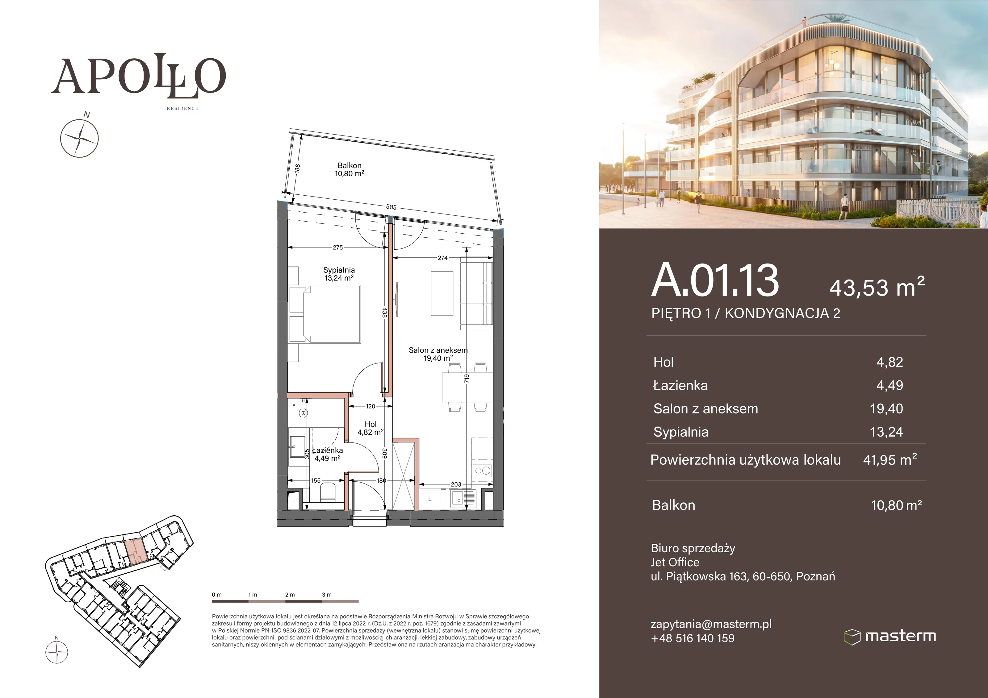 Apartament 43,53 m², piętro 1, oferta nr A.1.13, Apollo Residence, Darłowo, ul. Kąpielowa 11