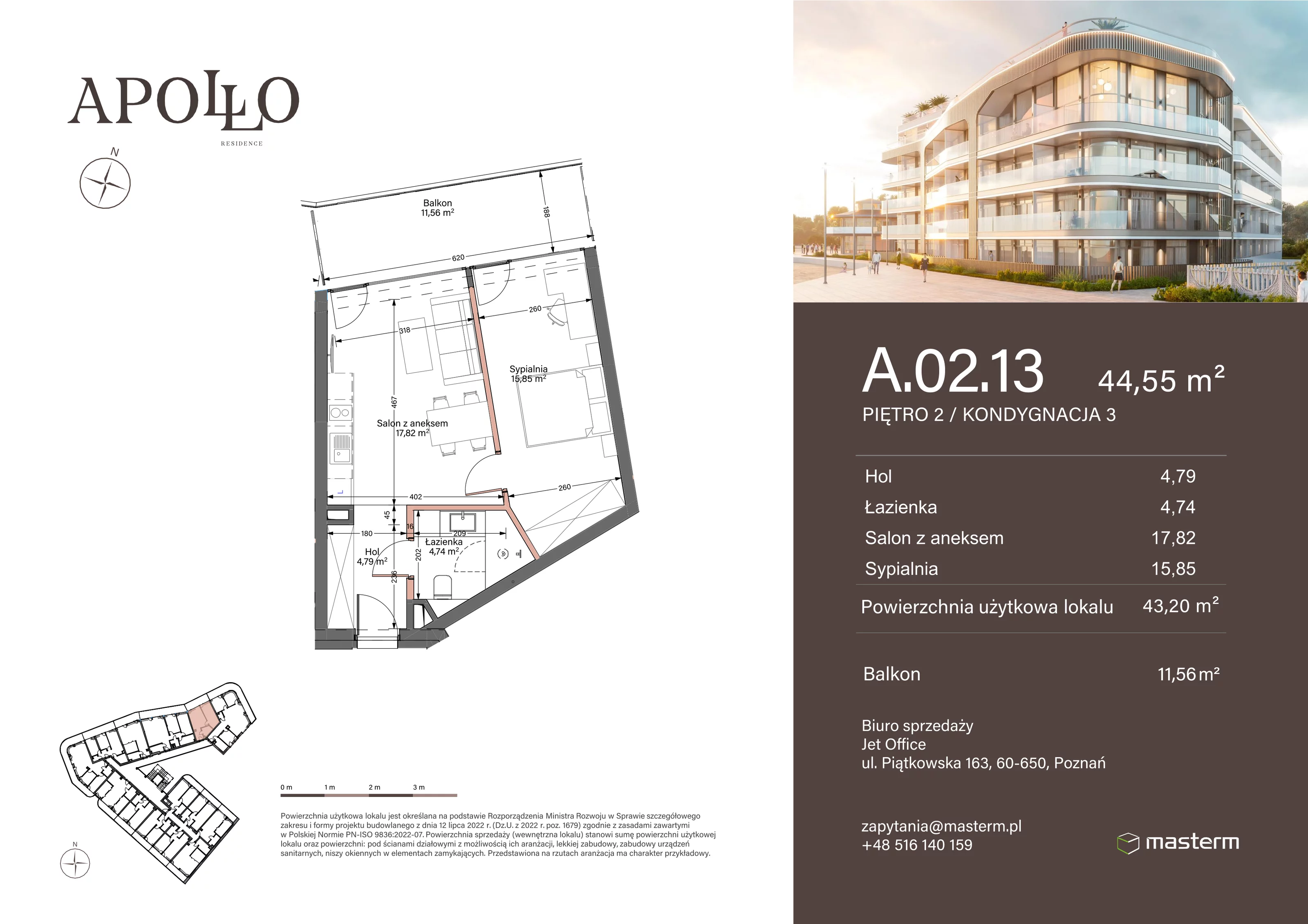 Apartament 43,20 m², piętro 2, oferta nr A.2.13, Apollo Residence, Darłowo, ul. Kąpielowa 11