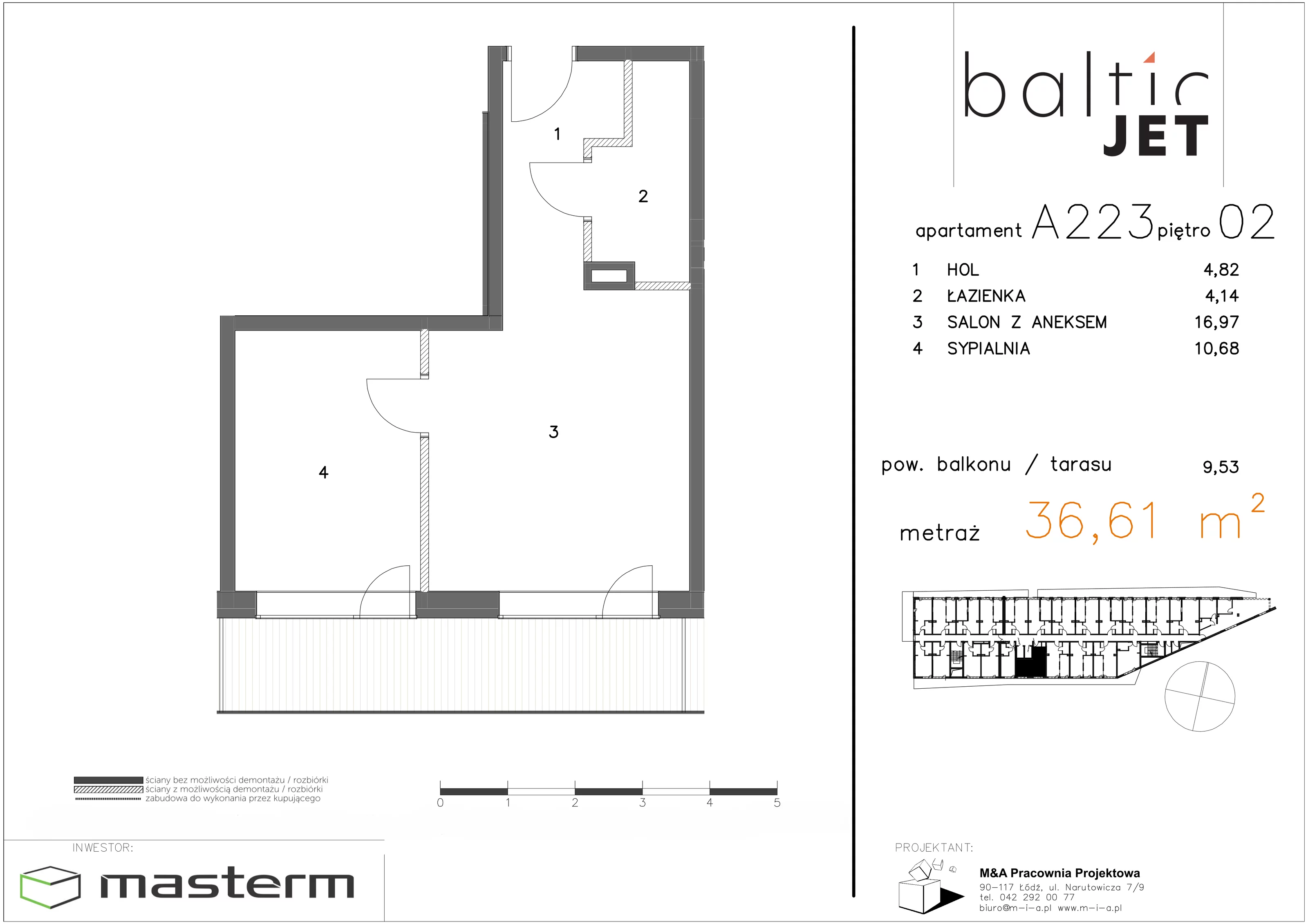2 pokoje, apartament 36,61 m², piętro 2, oferta nr A223, Baltic Jet, Ustronie Morskie, ul. Graniczna