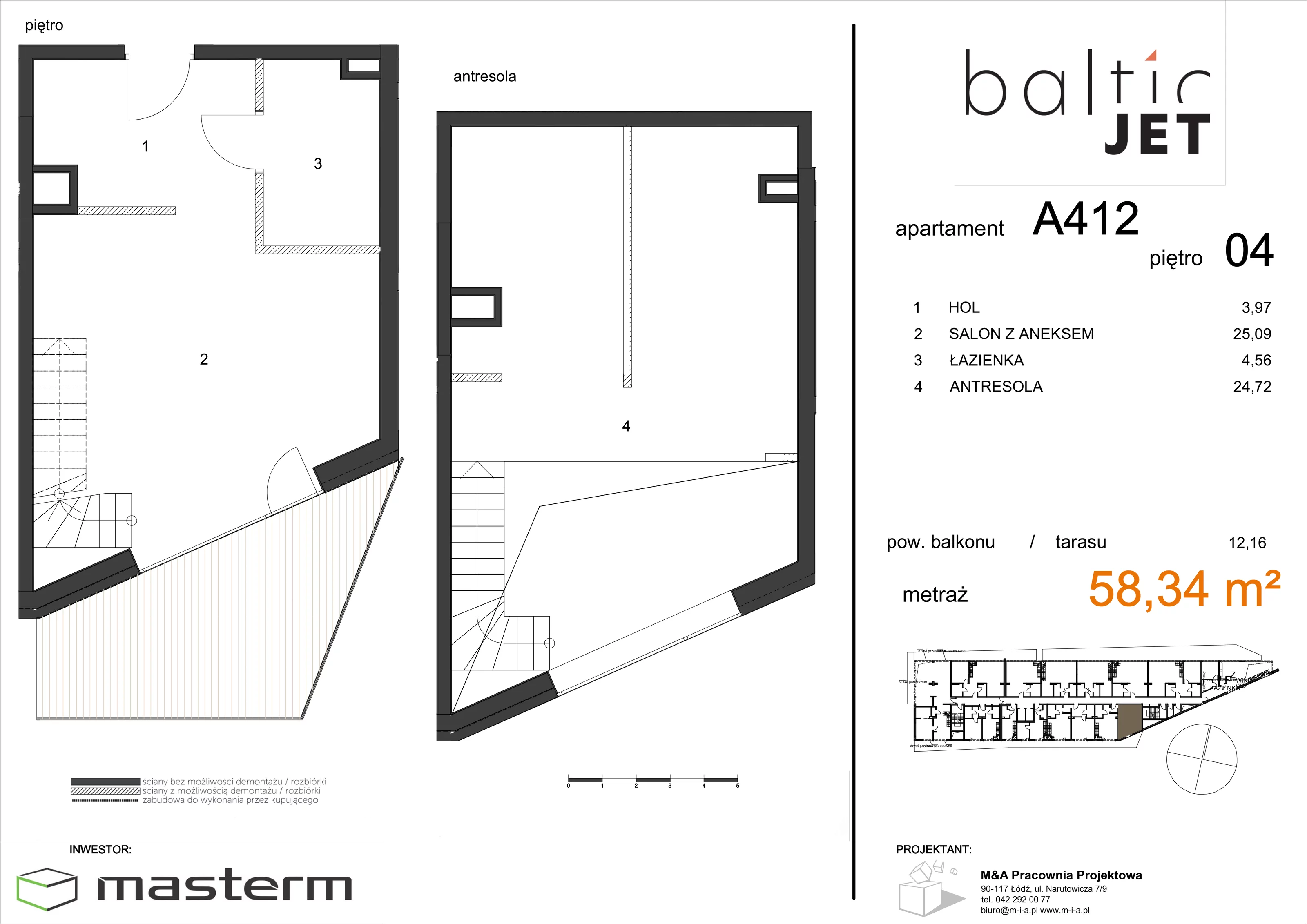 3 pokoje, apartament 57,02 m², piętro 4, oferta nr A412B, Baltic Jet, Ustronie Morskie, ul. Graniczna