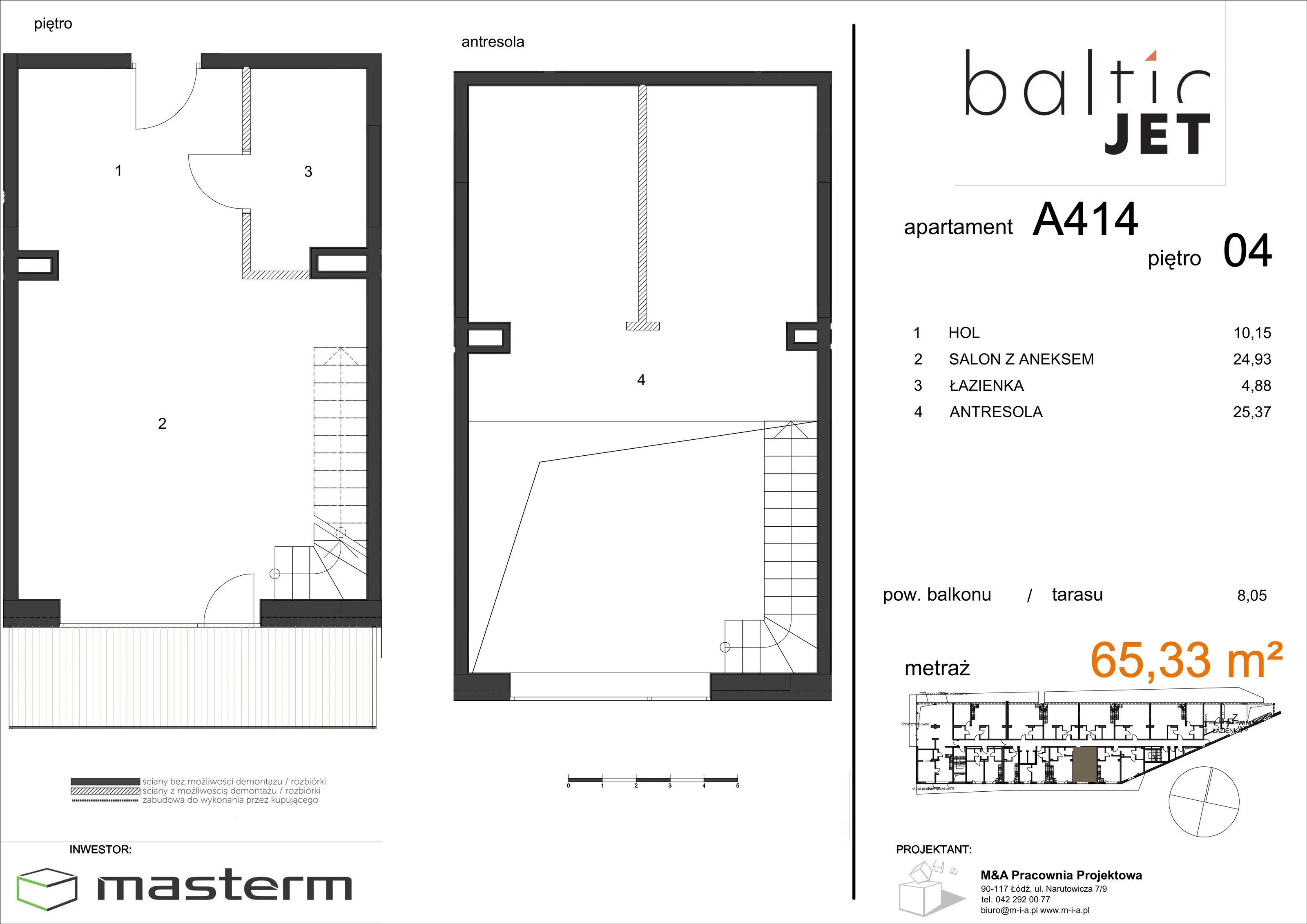 3 pokoje, apartament 65,33 m², piętro 4, oferta nr A414, Baltic Jet, Ustronie Morskie, ul. Graniczna