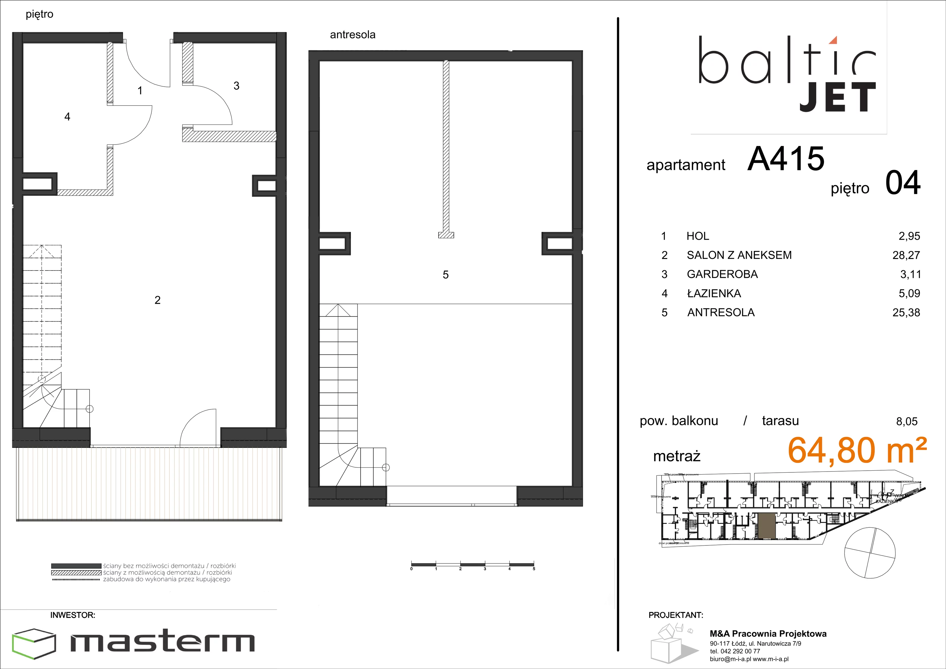3 pokoje, apartament 64,80 m², piętro 4, oferta nr A415, Baltic Jet, Ustronie Morskie, ul. Graniczna