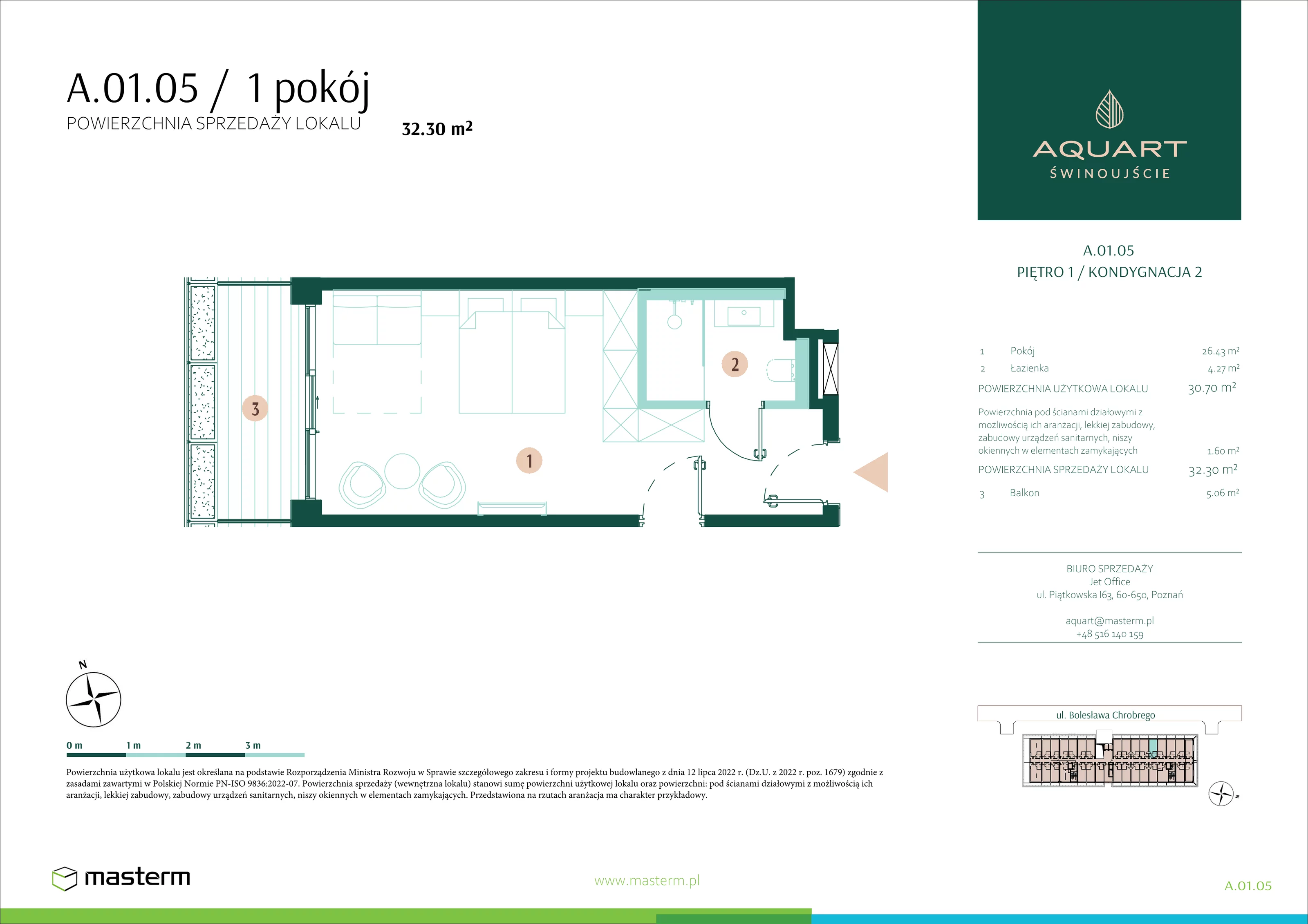 Apartament 32,30 m², piętro 1, oferta nr A/01/05, Aquart, Świnoujście, ul. Bolesława Chrobrego 35