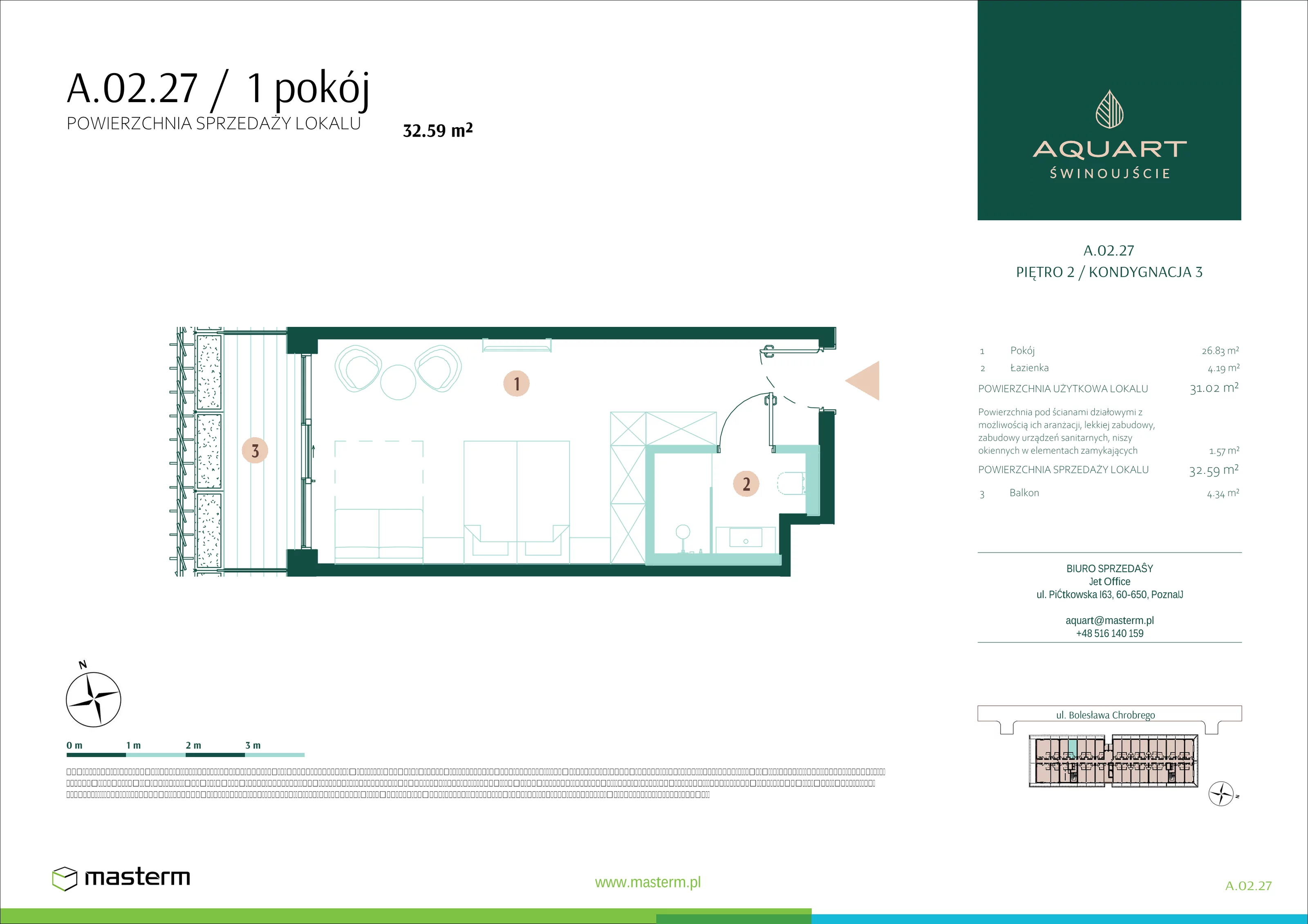 Apartament 32,59 m², piętro 2, oferta nr A/02/27, Aquart, Świnoujście, ul. Bolesława Chrobrego 35