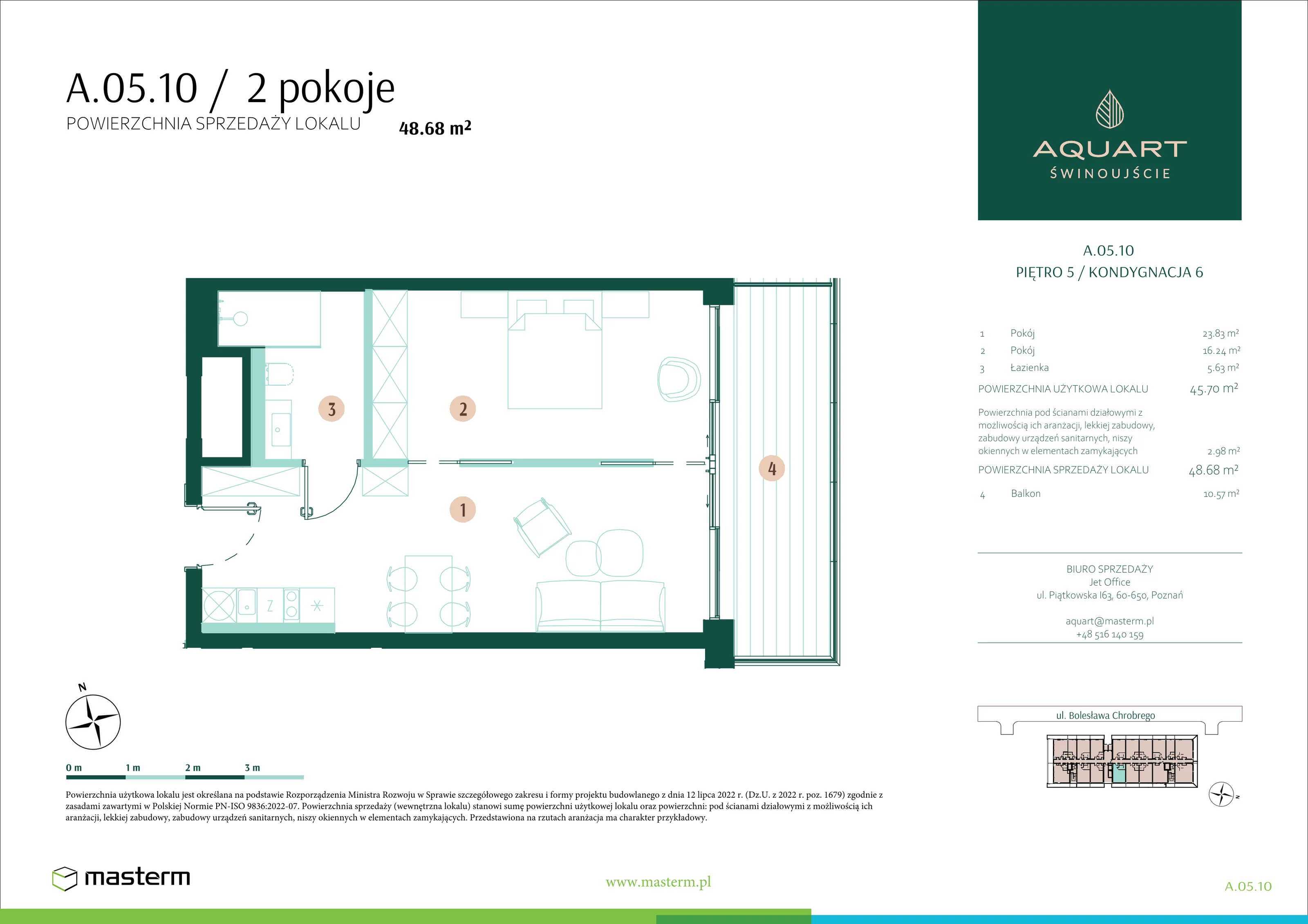 2 pokoje, apartament 48,68 m², piętro 5, oferta nr A/05/10, Aquart, Świnoujście, ul. Bolesława Chrobrego 35