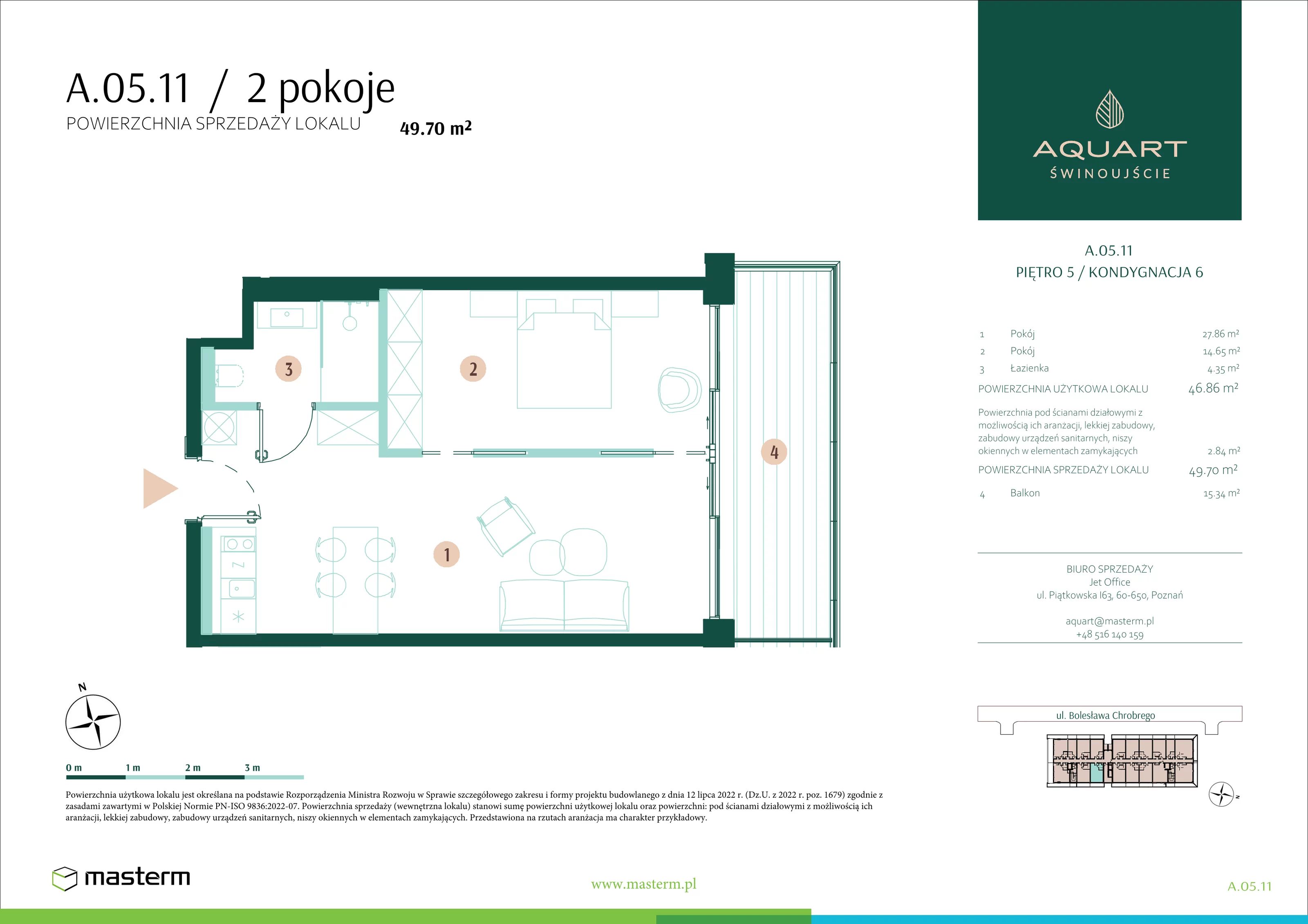 2 pokoje, apartament 49,70 m², piętro 5, oferta nr A/05/11, Aquart, Świnoujście, ul. Bolesława Chrobrego 35