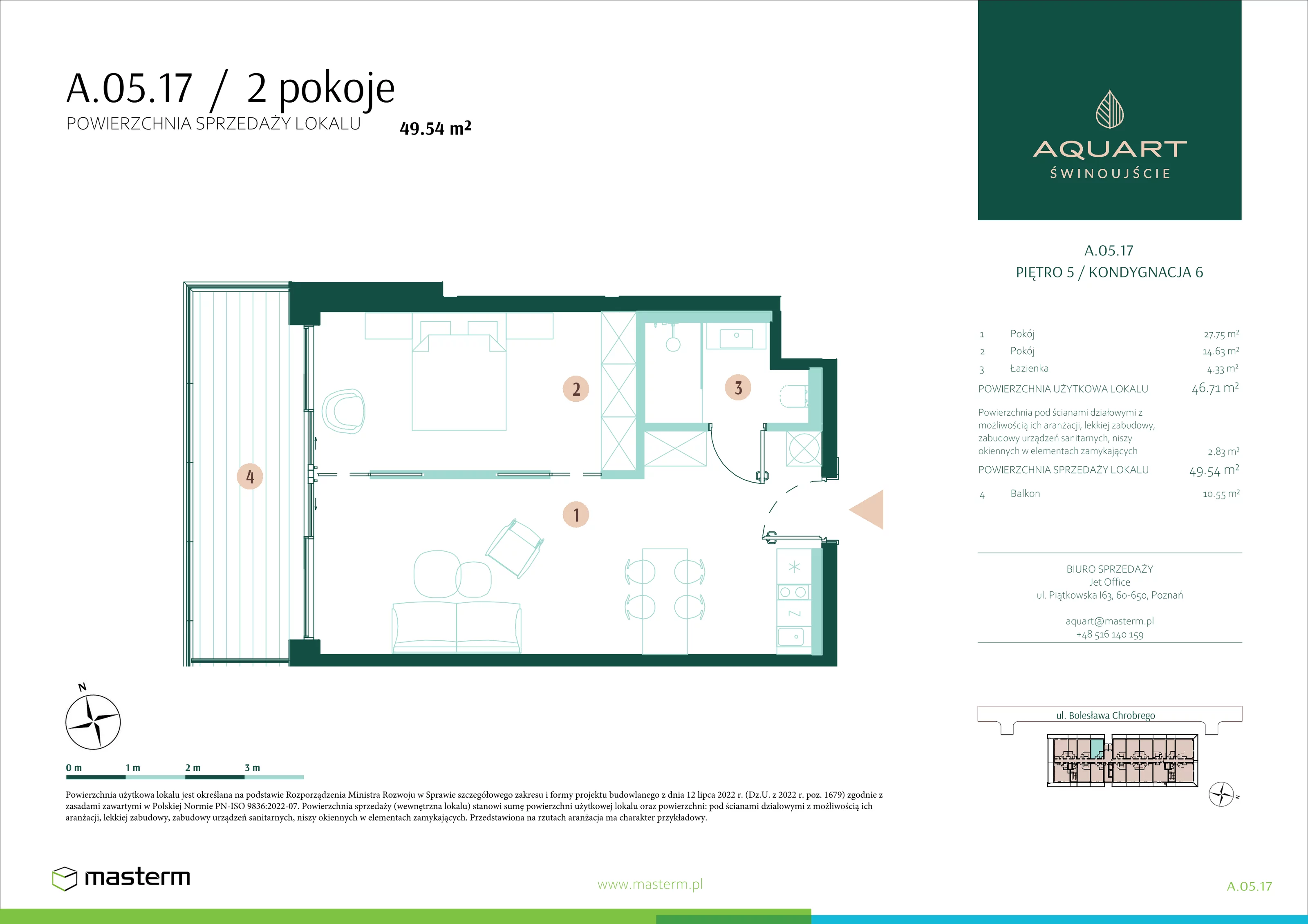 2 pokoje, apartament 49,54 m², piętro 5, oferta nr A/05/17, Aquart, Świnoujście, ul. Bolesława Chrobrego 35