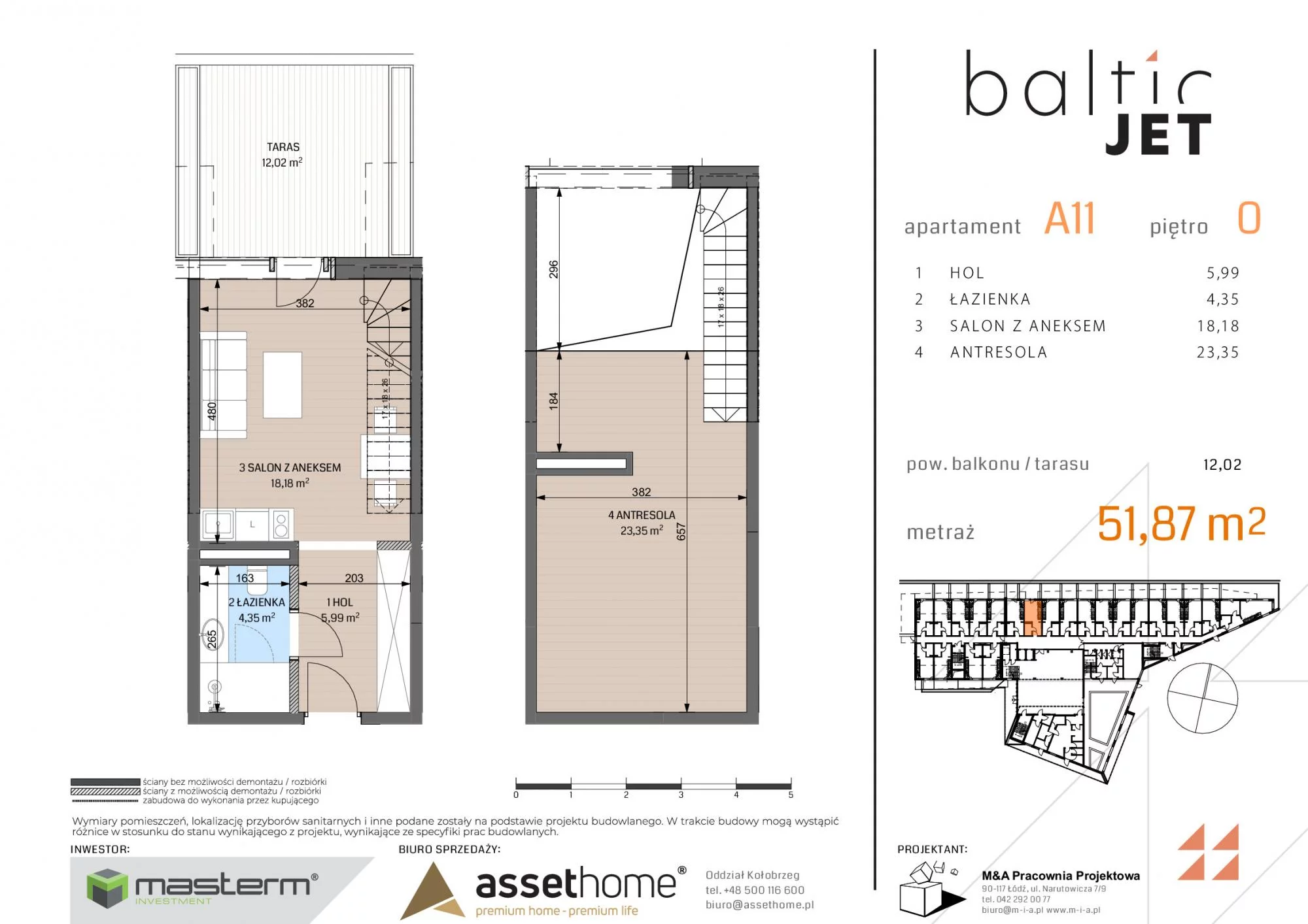 2 pokoje, apartament 51,87 m², parter, oferta nr A11, Baltic Jet, Ustronie Morskie, ul. Graniczna