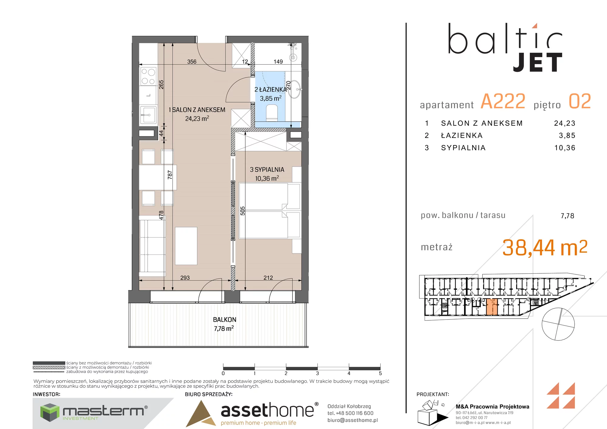 Apartament 38,44 m², piętro 2, oferta nr A222, Baltic Jet, Ustronie Morskie, ul. Graniczna