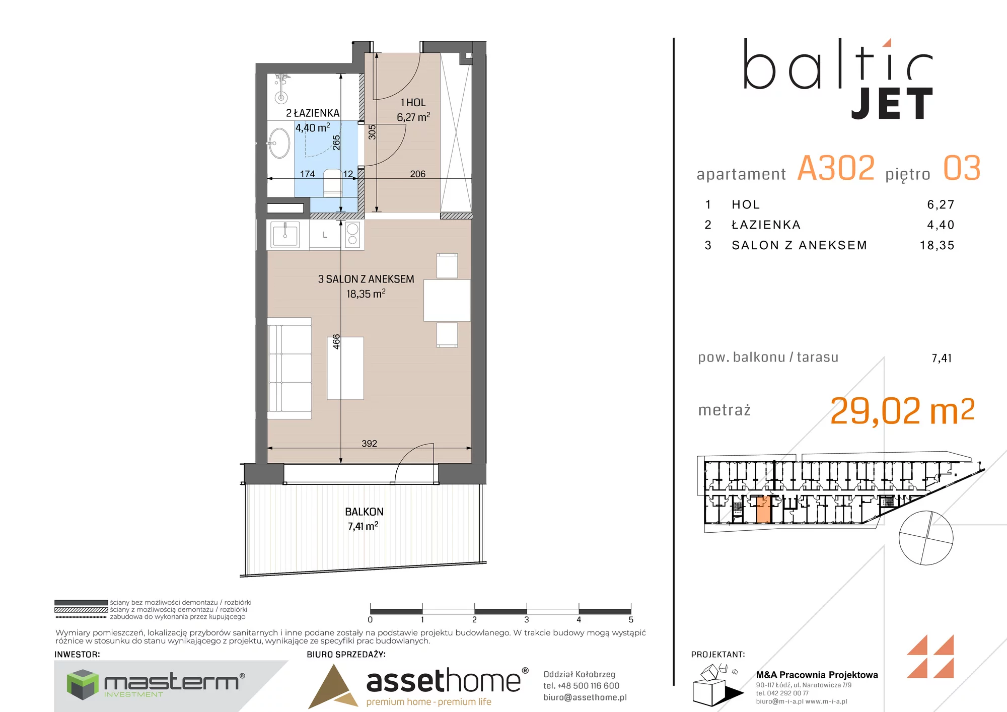 Apartament 29,02 m², piętro 3, oferta nr A302, Baltic Jet, Ustronie Morskie, ul. Graniczna