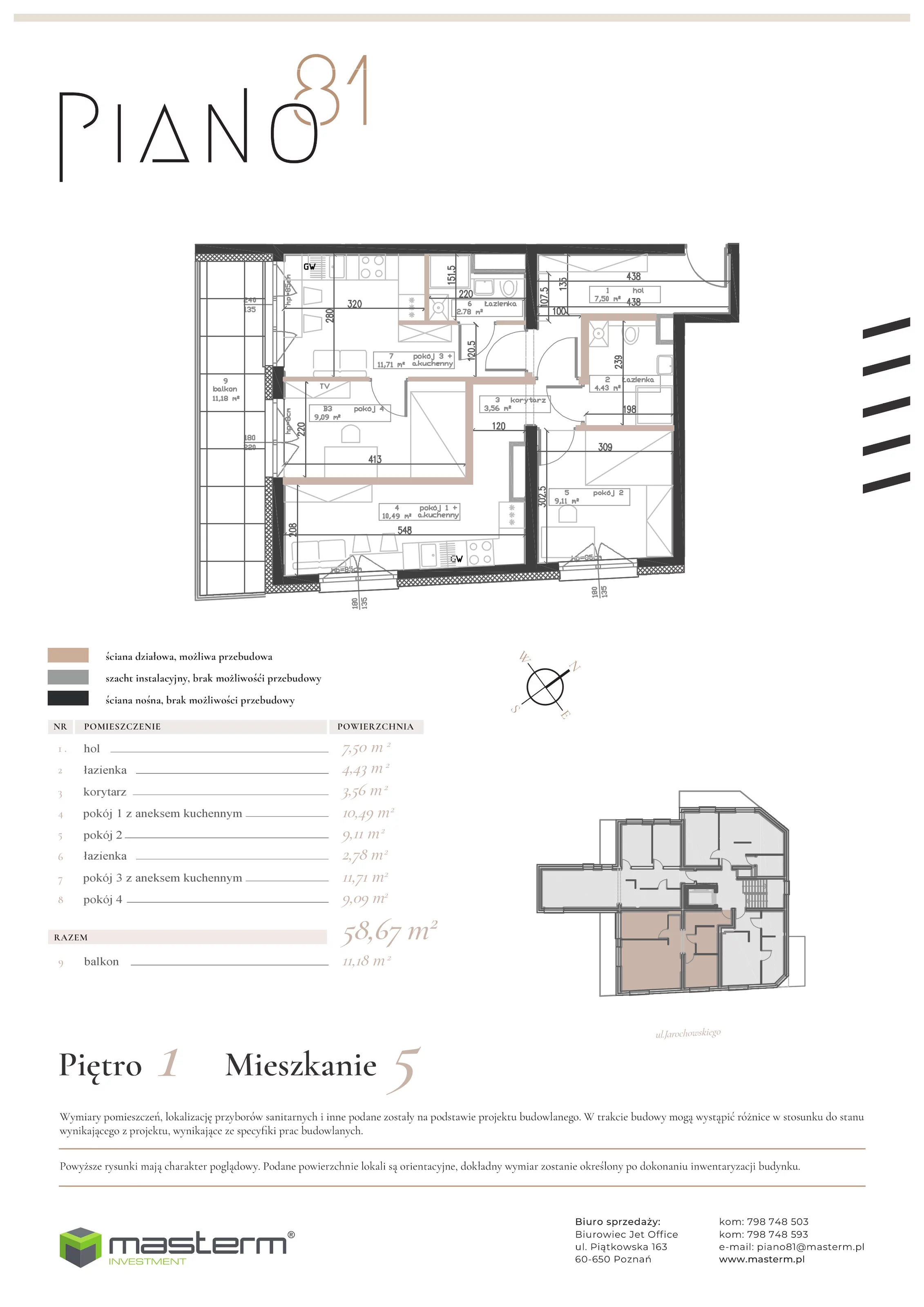 Mieszkanie 59,59 m², piętro 1, oferta nr M05, Piano81, Poznań, Grunwald, Górczyn, ul. Jarochowskiego 81