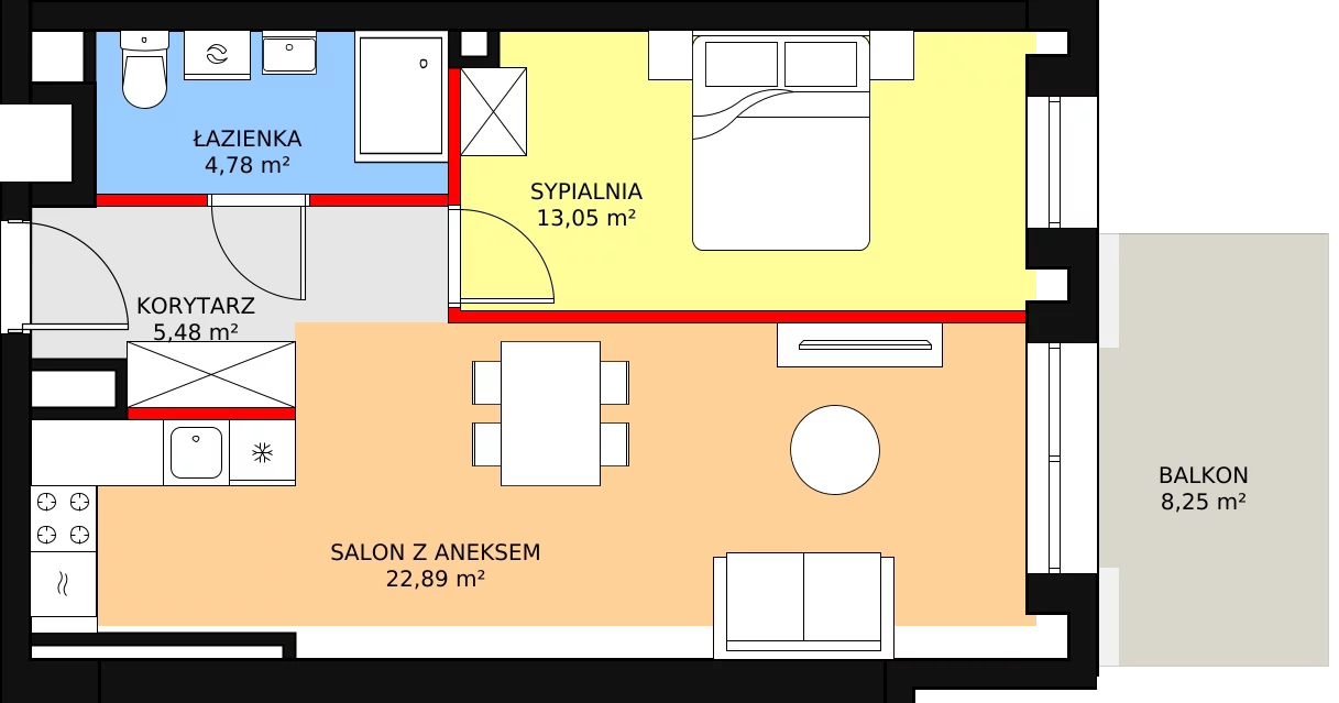 Mieszkanie 46,20 m², piętro 3, oferta nr B.3.4, Polanka 21, Poznań, Rataje, Łacina, ul. Polanka 21