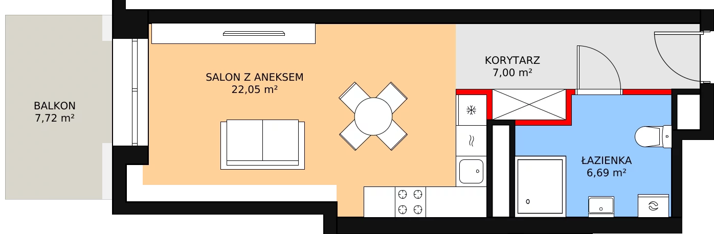 Mieszkanie 35,74 m², piętro 3, oferta nr B.3.10, Polanka 21, Poznań, Rataje, Łacina, ul. Polanka 21