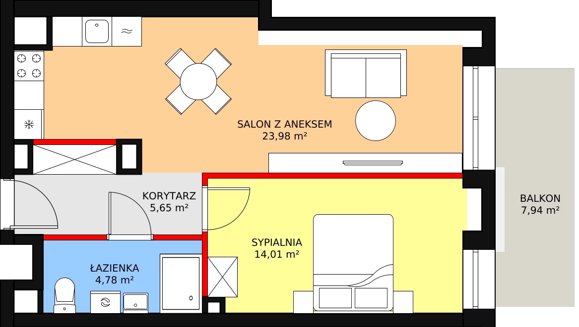 Mieszkanie 48,42 m², piętro 3, oferta nr B.3.5, Polanka 21, Poznań, Rataje, Łacina, ul. Polanka 21