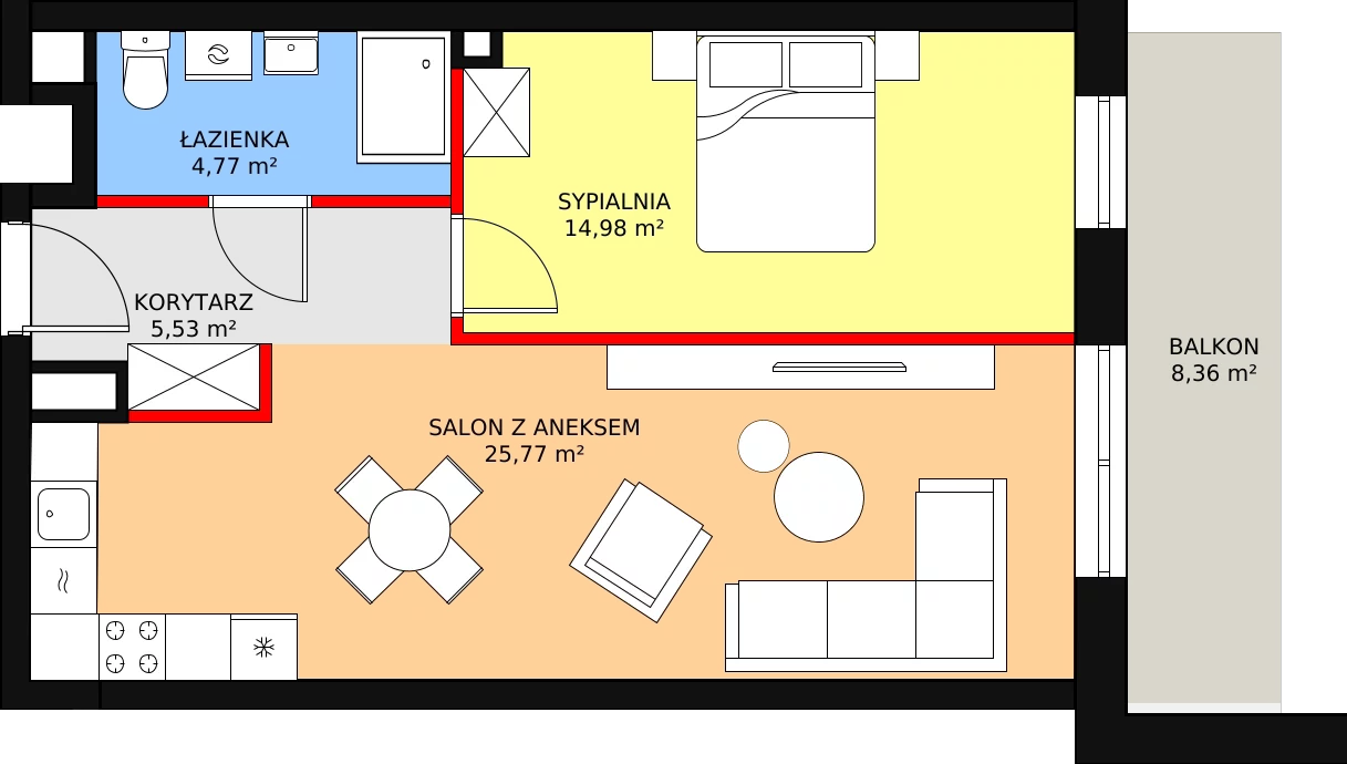 Mieszkanie 52,33 m², piętro 2, oferta nr B.2.4, Polanka 21, Poznań, Rataje, Łacina, ul. Polanka 21