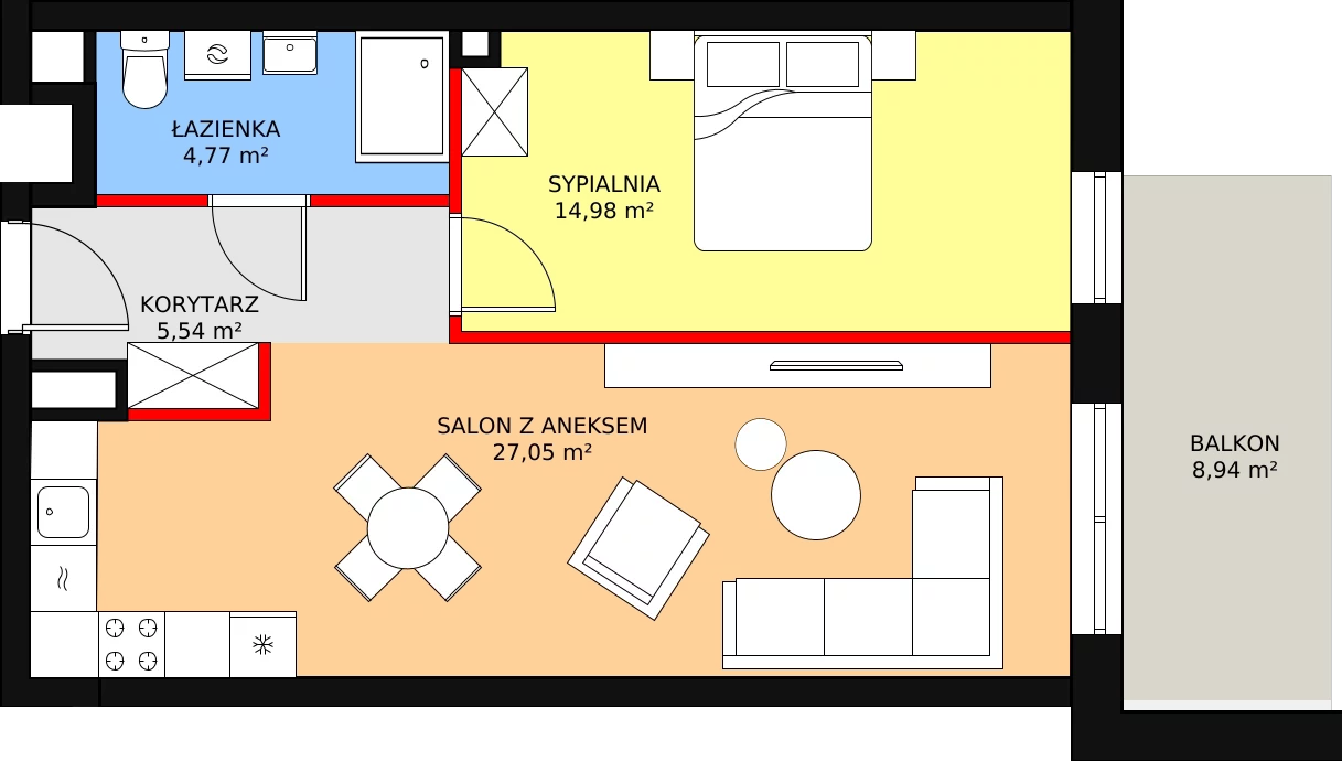 Mieszkanie 52,34 m², piętro 1, oferta nr B.1.4, Polanka 21, Poznań, Rataje, Łacina, ul. Polanka 21