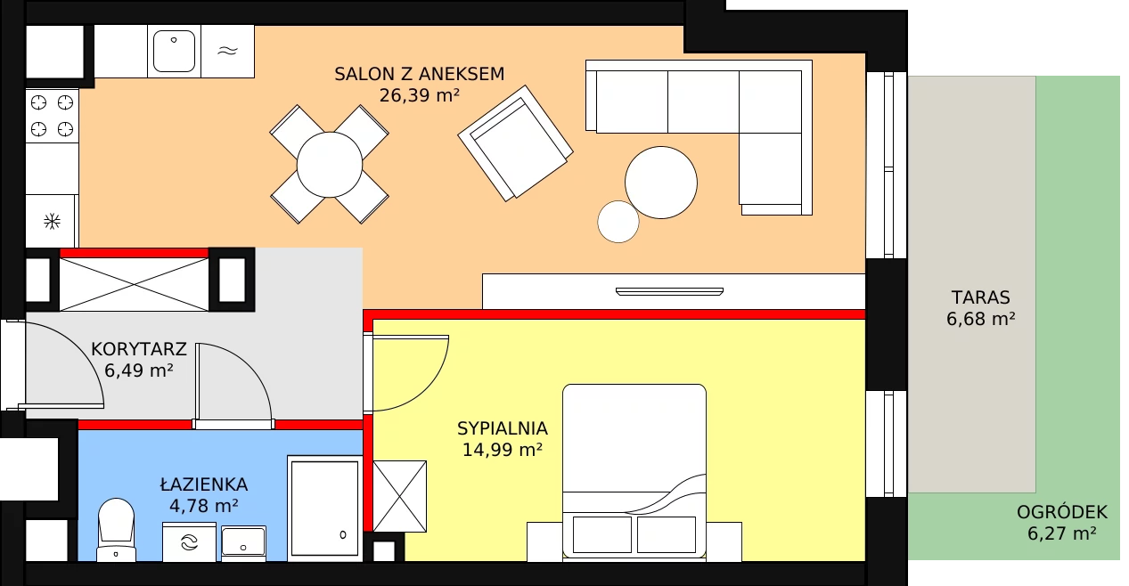 Mieszkanie 52,65 m², parter, oferta nr B.0.2, Polanka 21, Poznań, Rataje, Łacina, ul. Polanka 21