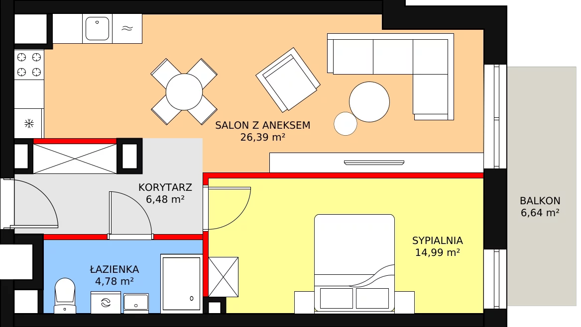 Mieszkanie 52,65 m², piętro 1, oferta nr B.1.5, Polanka 21, Poznań, Rataje, Łacina, ul. Polanka 21