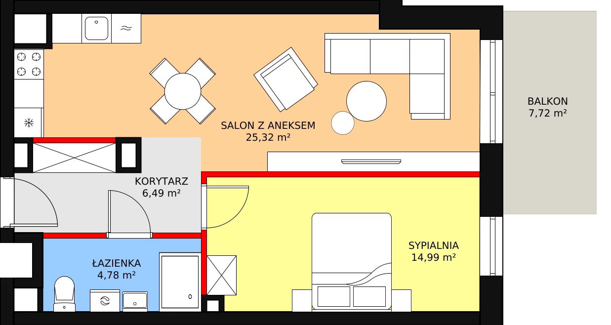 Mieszkanie 52,65 m², piętro 2, oferta nr B.2.5, Polanka 21, Poznań, Rataje, Łacina, ul. Polanka 21