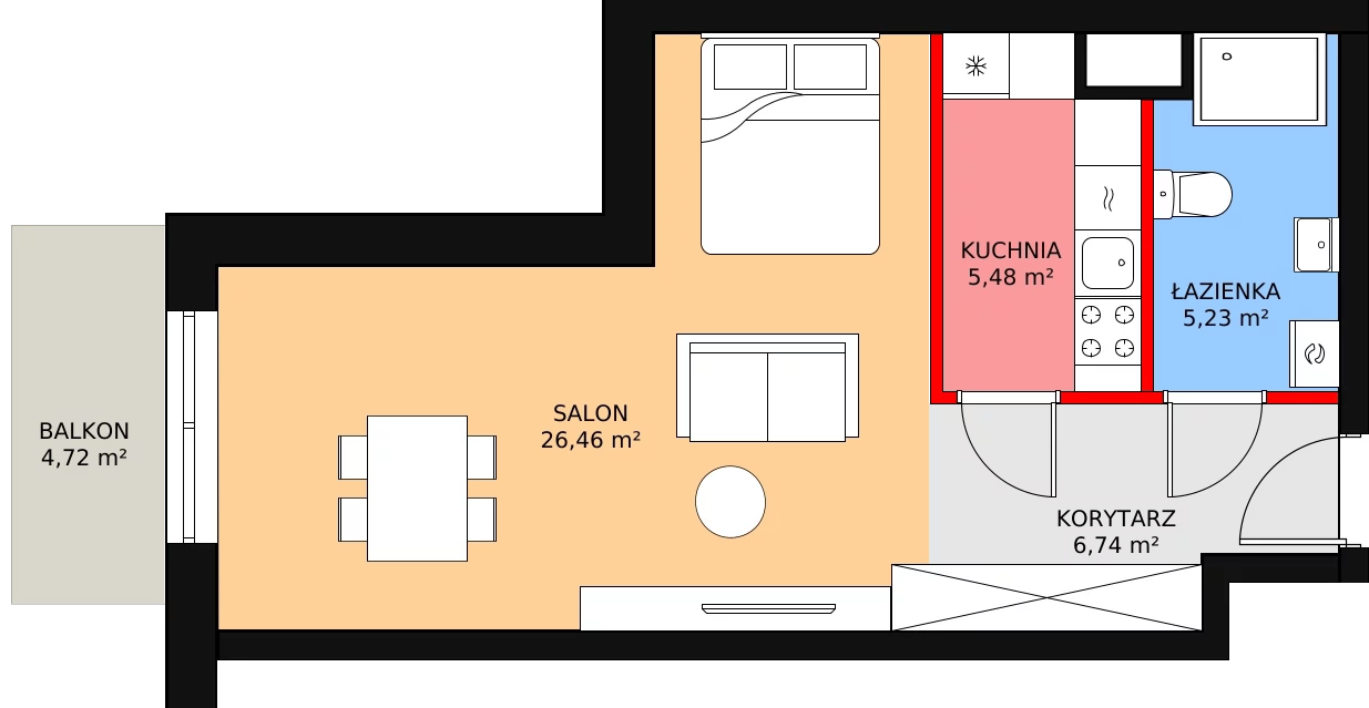 Mieszkanie 43,91 m², piętro 2, oferta nr B.2.1, Polanka 21, Poznań, Rataje, Łacina, ul. Polanka 21