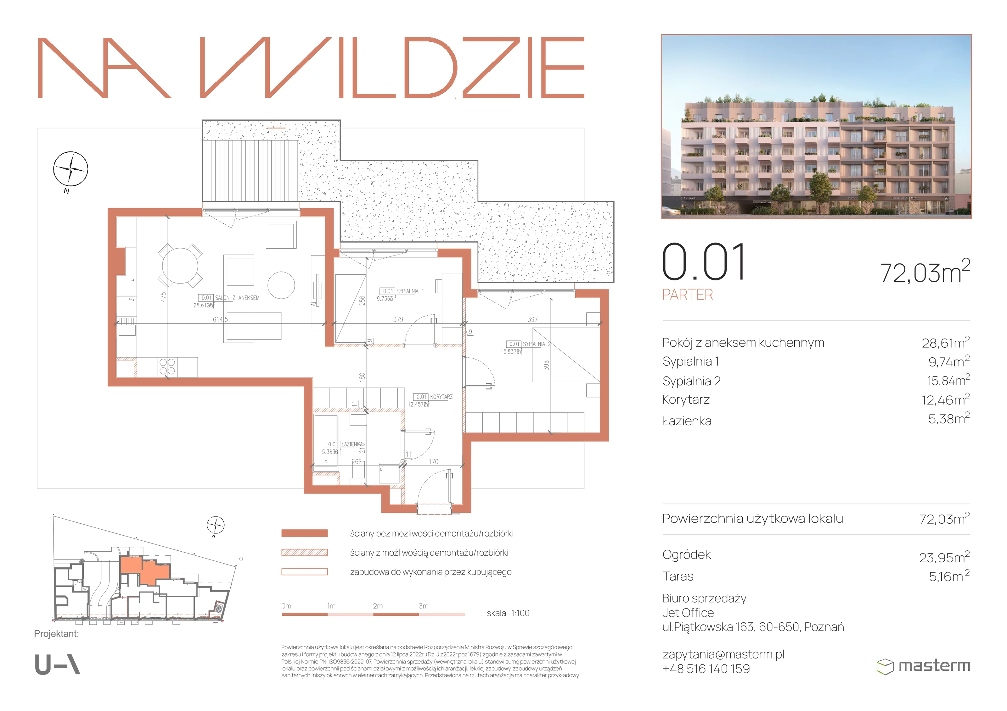 3 pokoje, mieszkanie 72,03 m², parter, oferta nr 0.01, Na Wildzie, Poznań, Wilda, ul. Sikorskiego 40