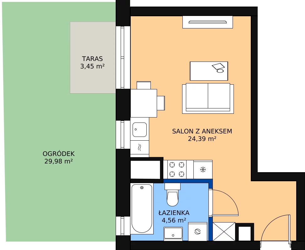 Zalety mieszkania 29.14 m², A.0.03.1a